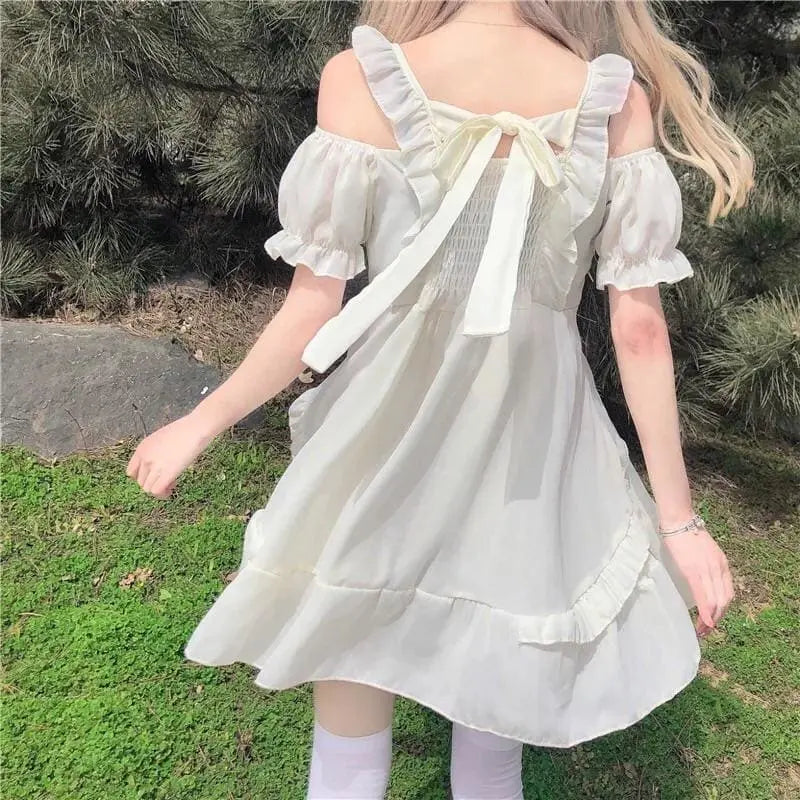 Almond Lilly Dress - Kawaii Princess - Off-Shoulder - Spring Bow - Mini Dress