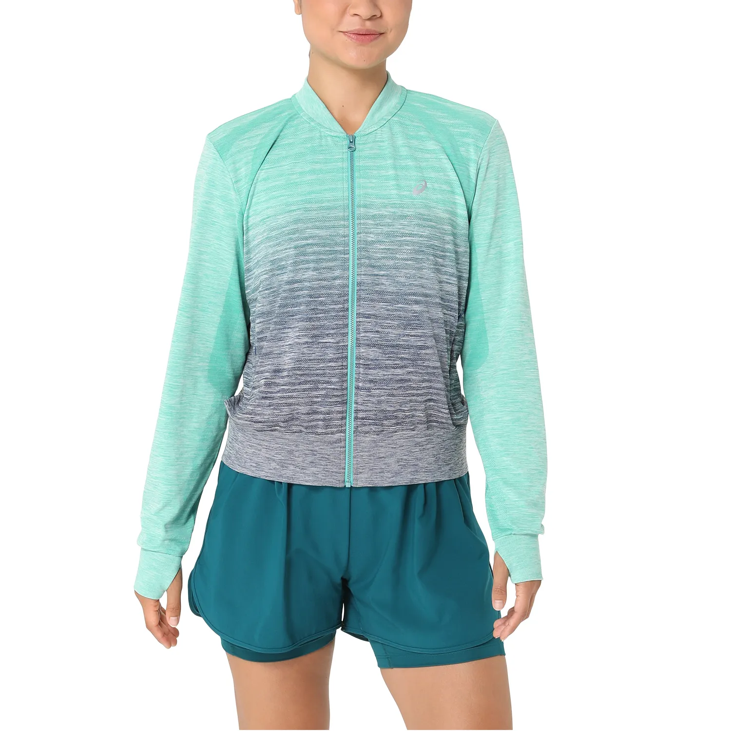 Asics Aurora Green Blue Expanse Nagino Run Seamless Jacket