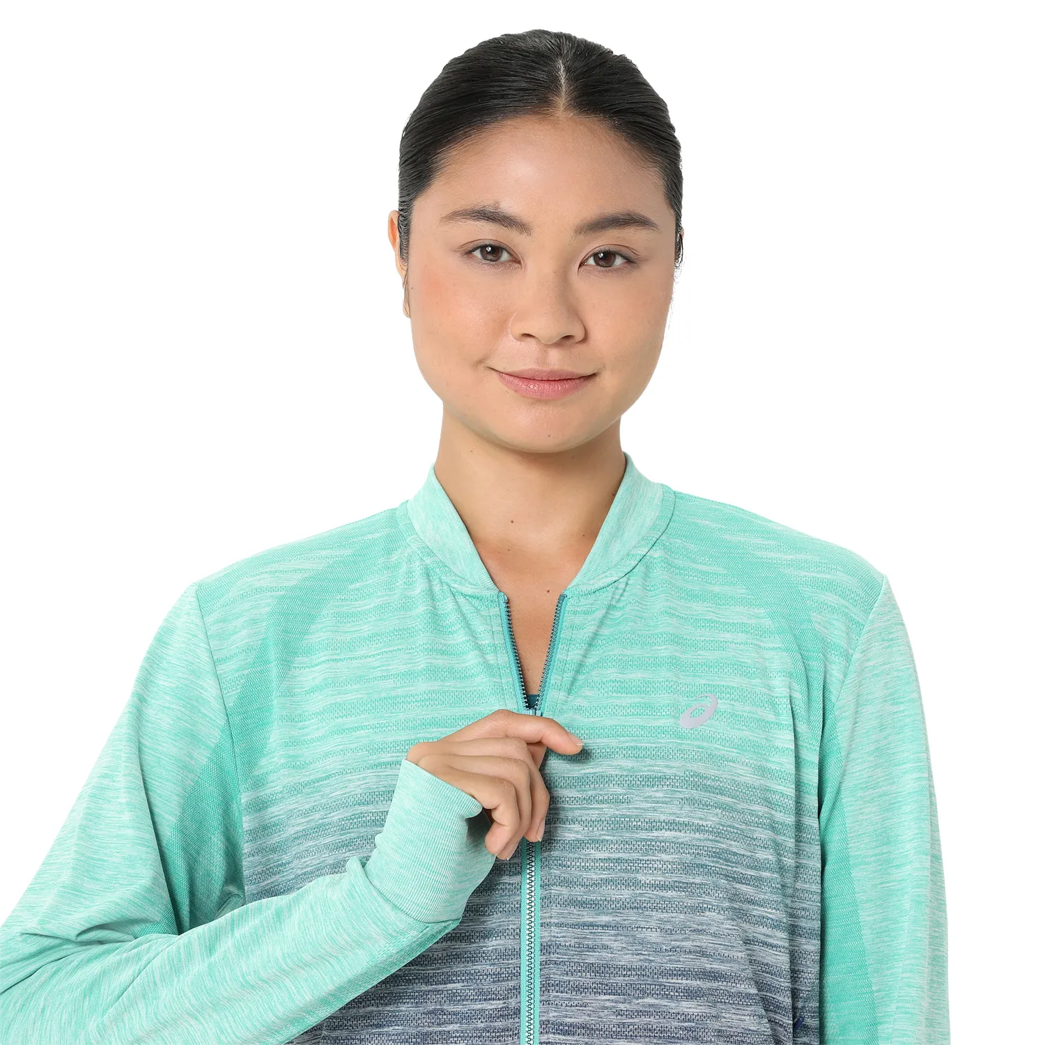 Asics Aurora Green Blue Expanse Nagino Run Seamless Jacket