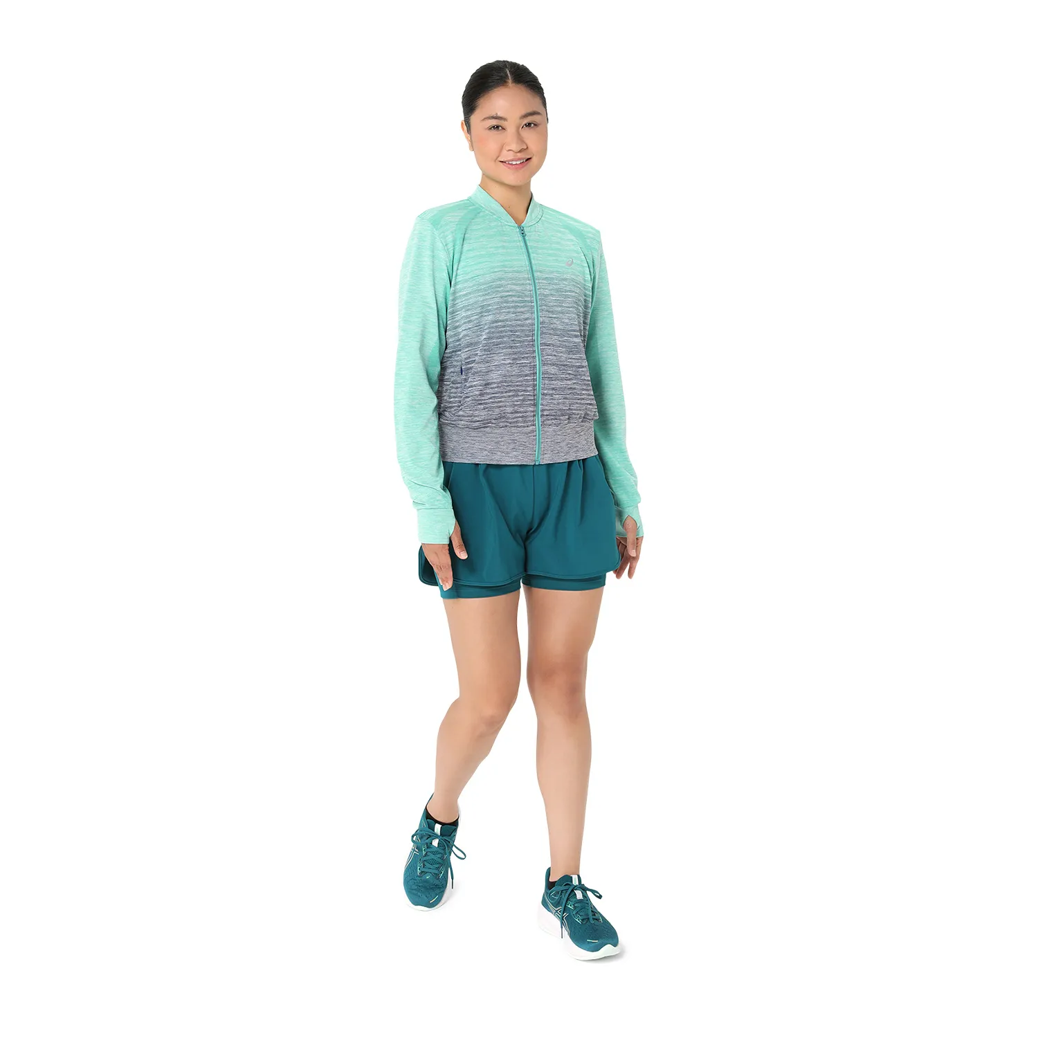 Asics Aurora Green Blue Expanse Nagino Run Seamless Jacket