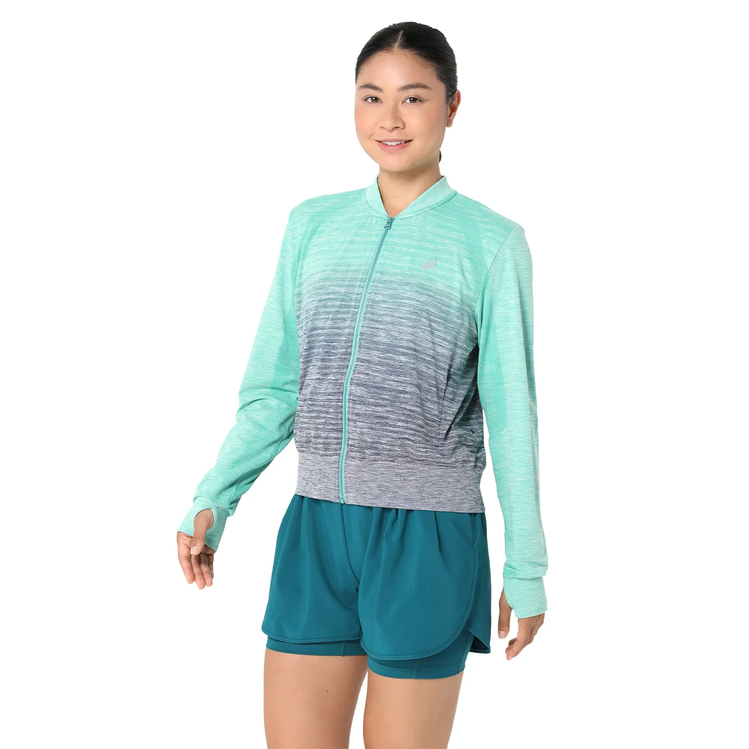 Asics Aurora Green Blue Expanse Nagino Run Seamless Jacket