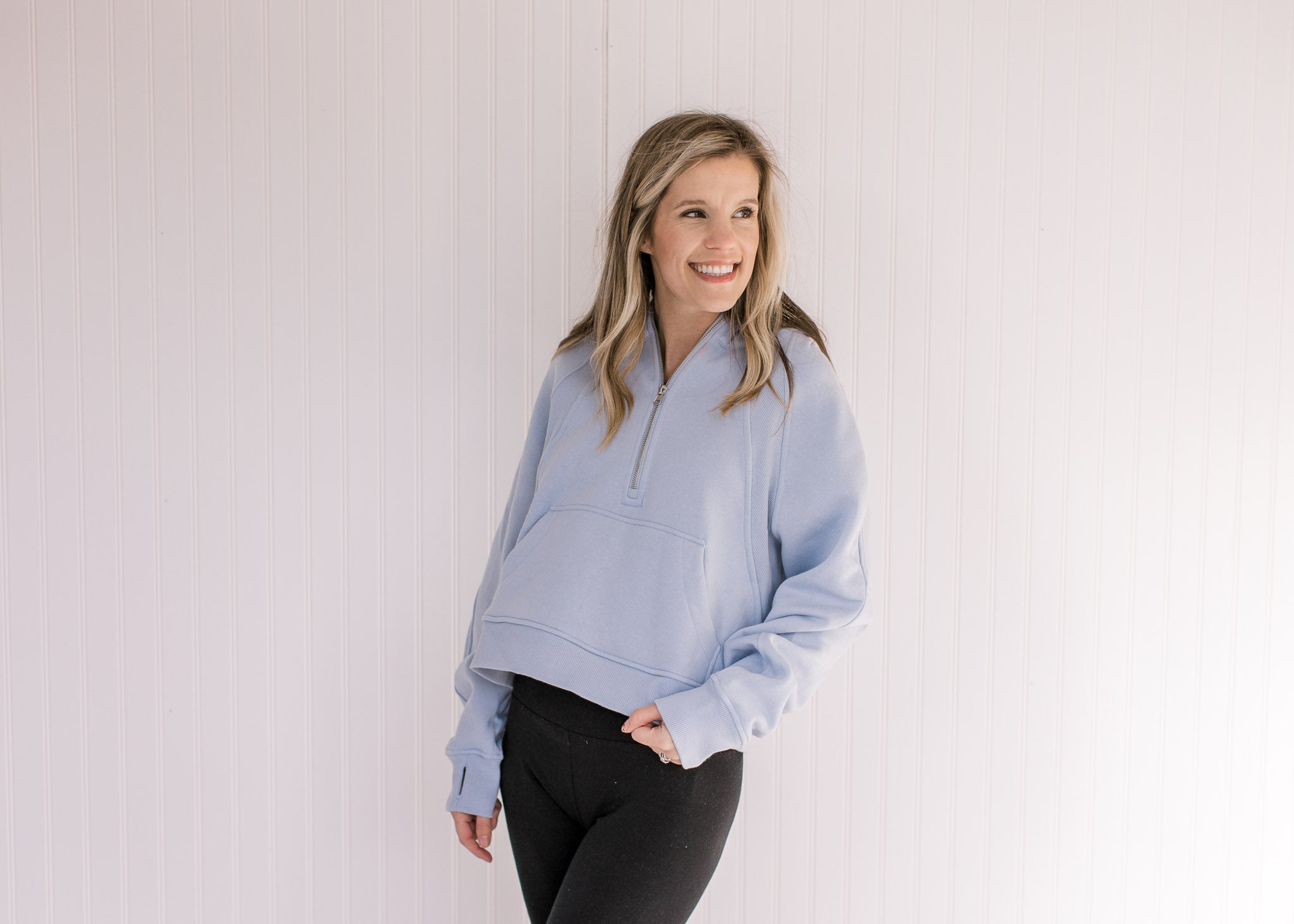 Athleisure Sky Blue Cropped 1/4 Zip - Trendy and Comfortable Athletic Apparel