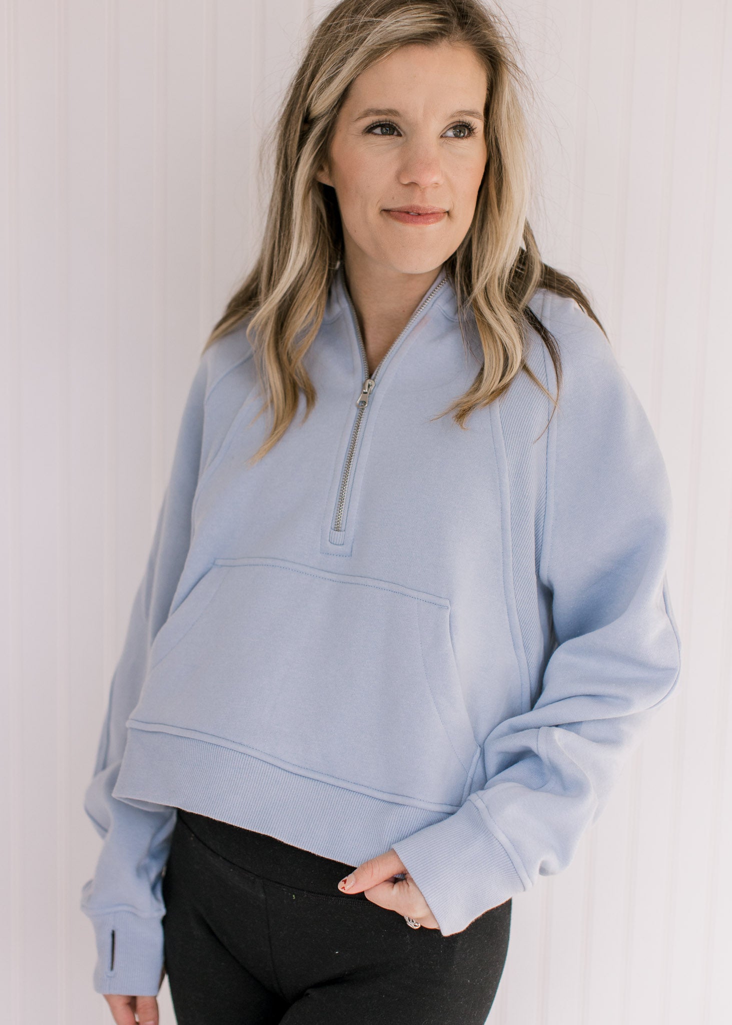 Athleisure Sky Blue Cropped 1/4 Zip - Trendy and Comfortable Athletic Apparel