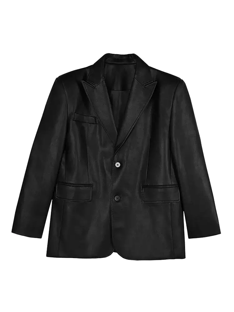 Autumn Black Brown Soft PU Leather Blazer Women - Shoulder Padded | Ashore Shop