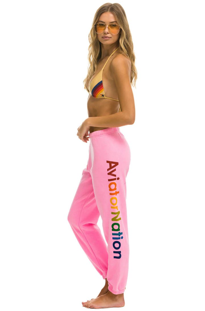 AV sweatpants, neon pink, logo print.