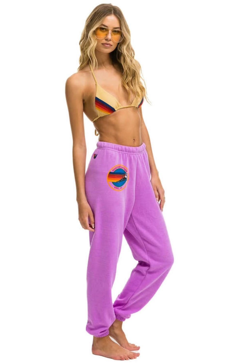 AV sweatpants, neon purple color