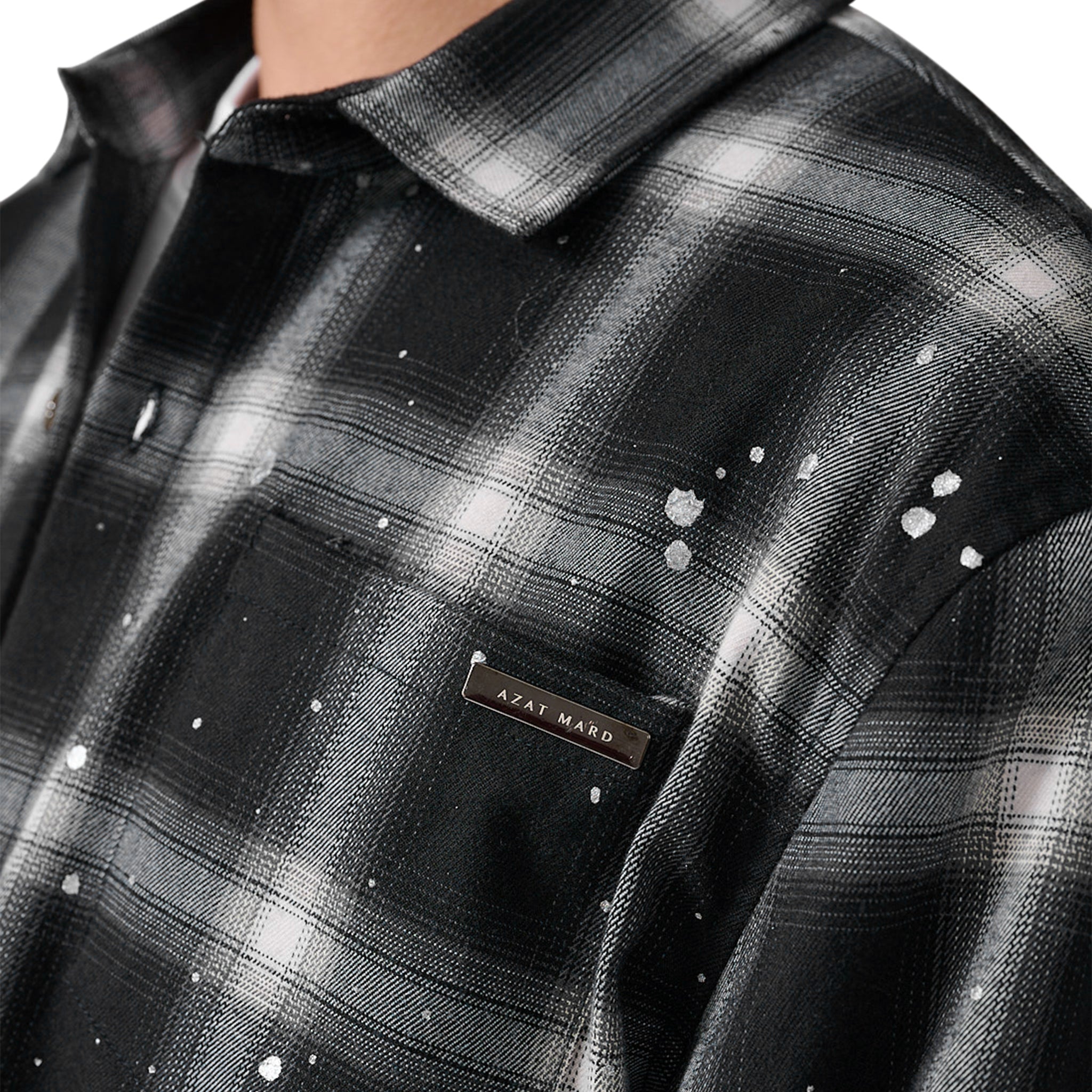 Azat Mard Men's Black Check Logo Shirt