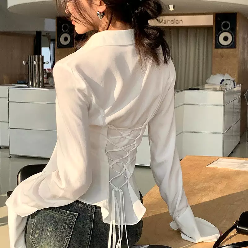 White Shirt with Back Lace-Up