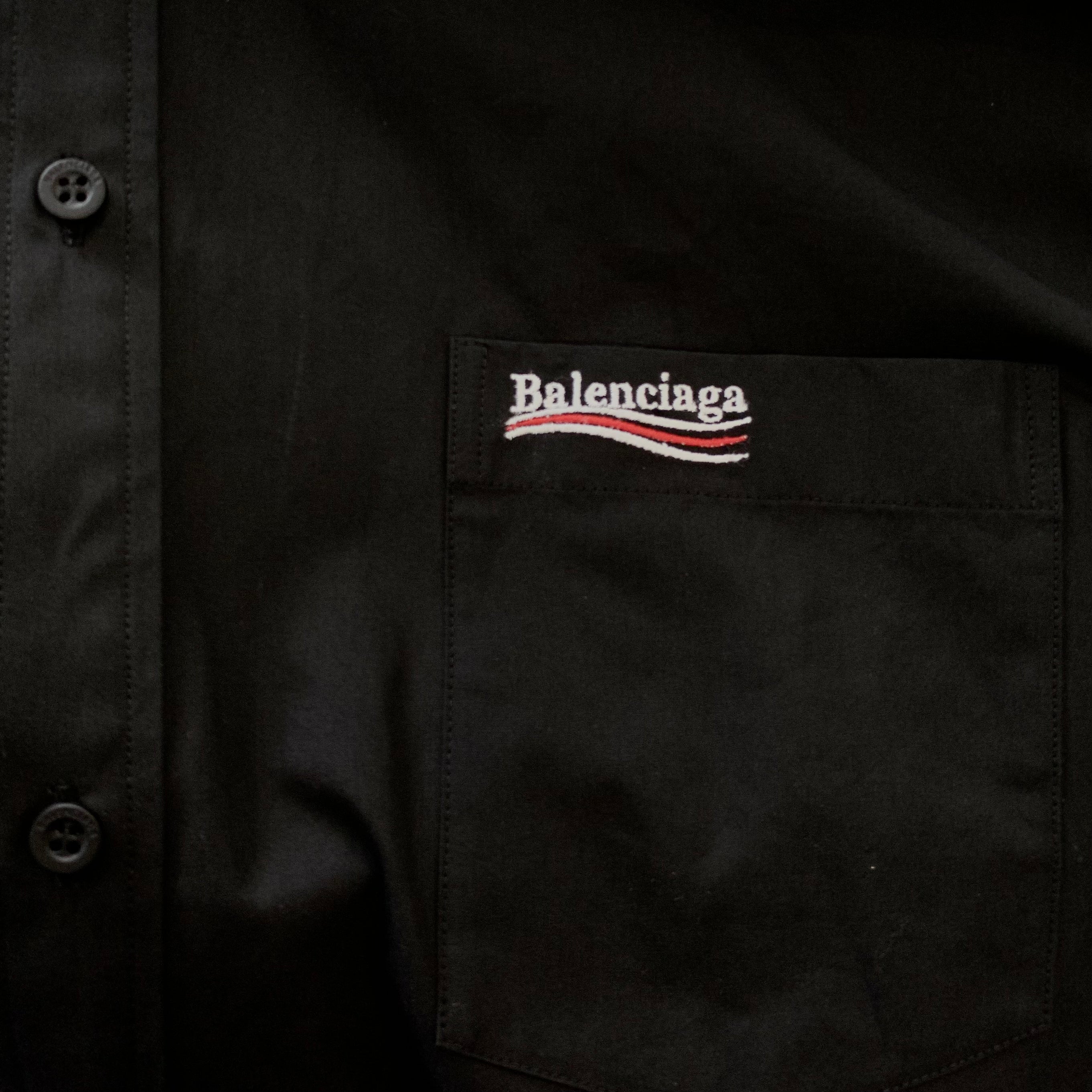 Balenciaga Black Political Campaign Button Shirt Embroidery - Buy Now