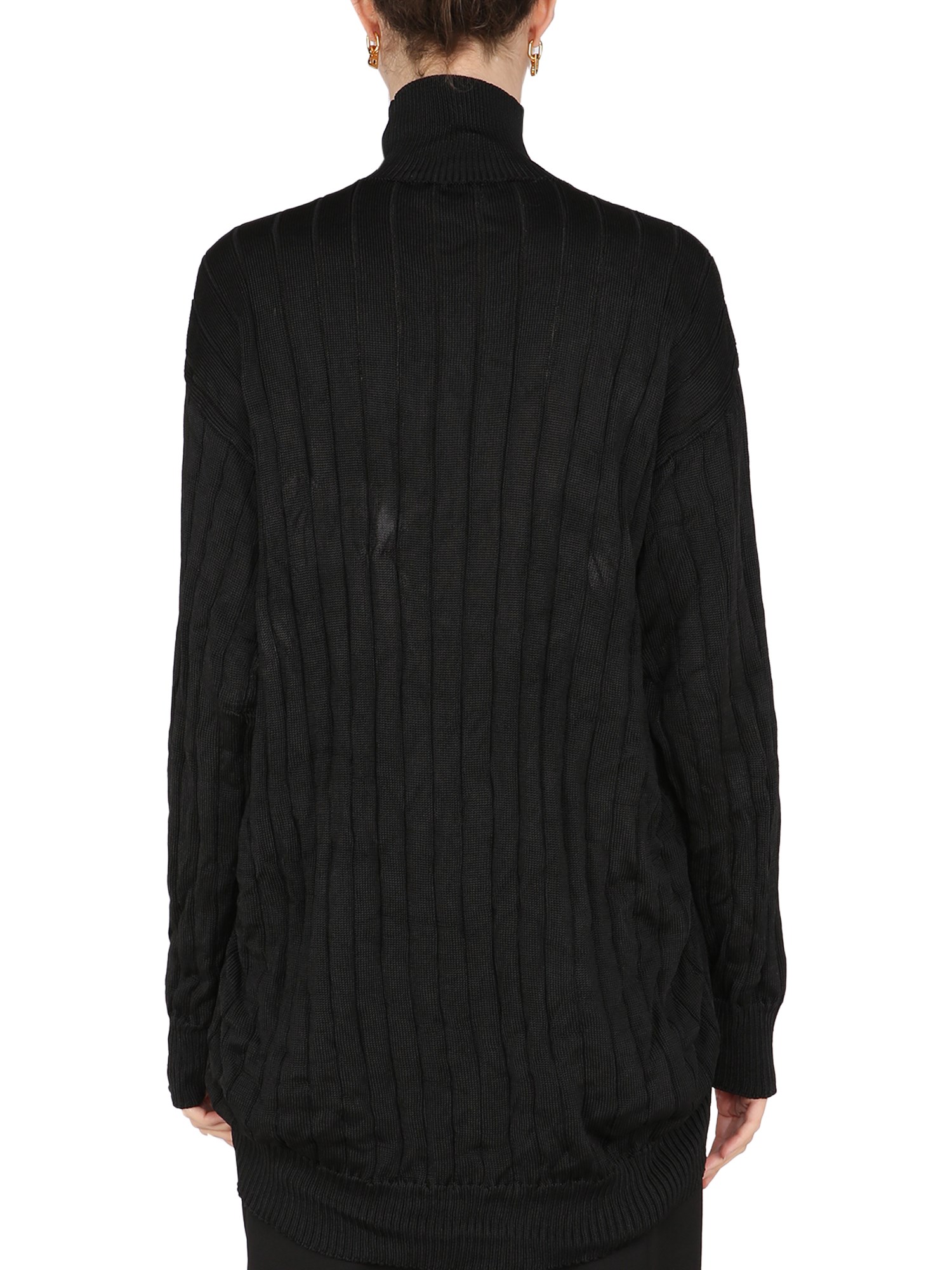 BALENCIAGA OVERSIZED MOCK NECK PULLOVER RIBBED SILK KNIT