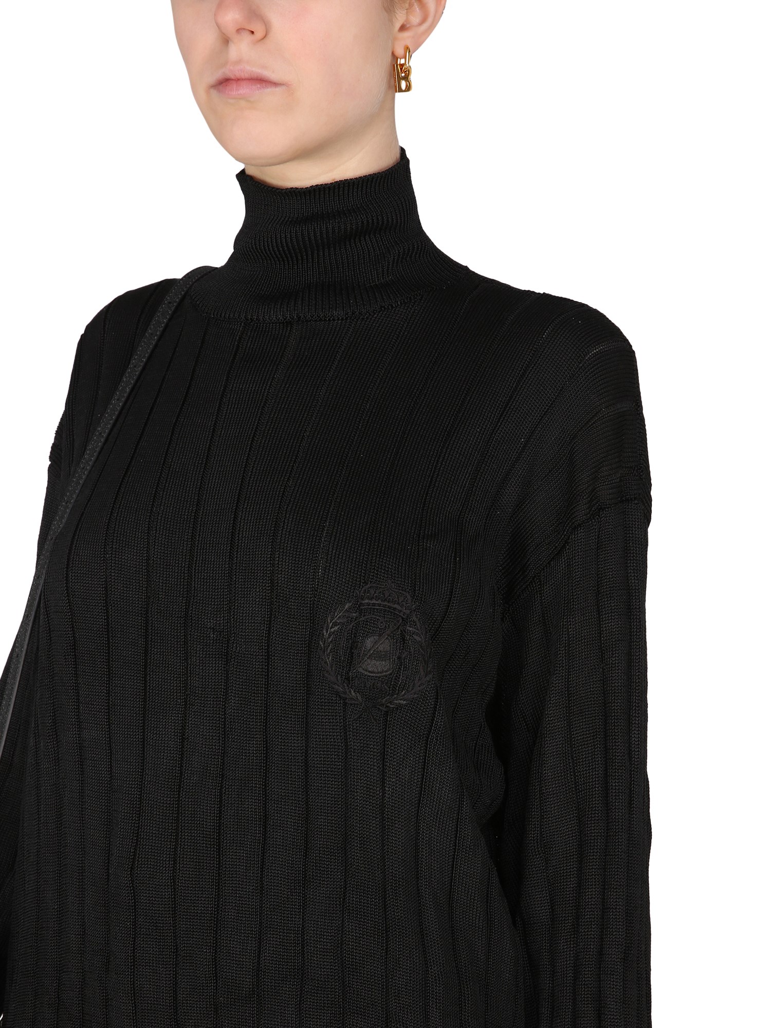 BALENCIAGA OVERSIZED MOCK NECK PULLOVER RIBBED SILK KNIT