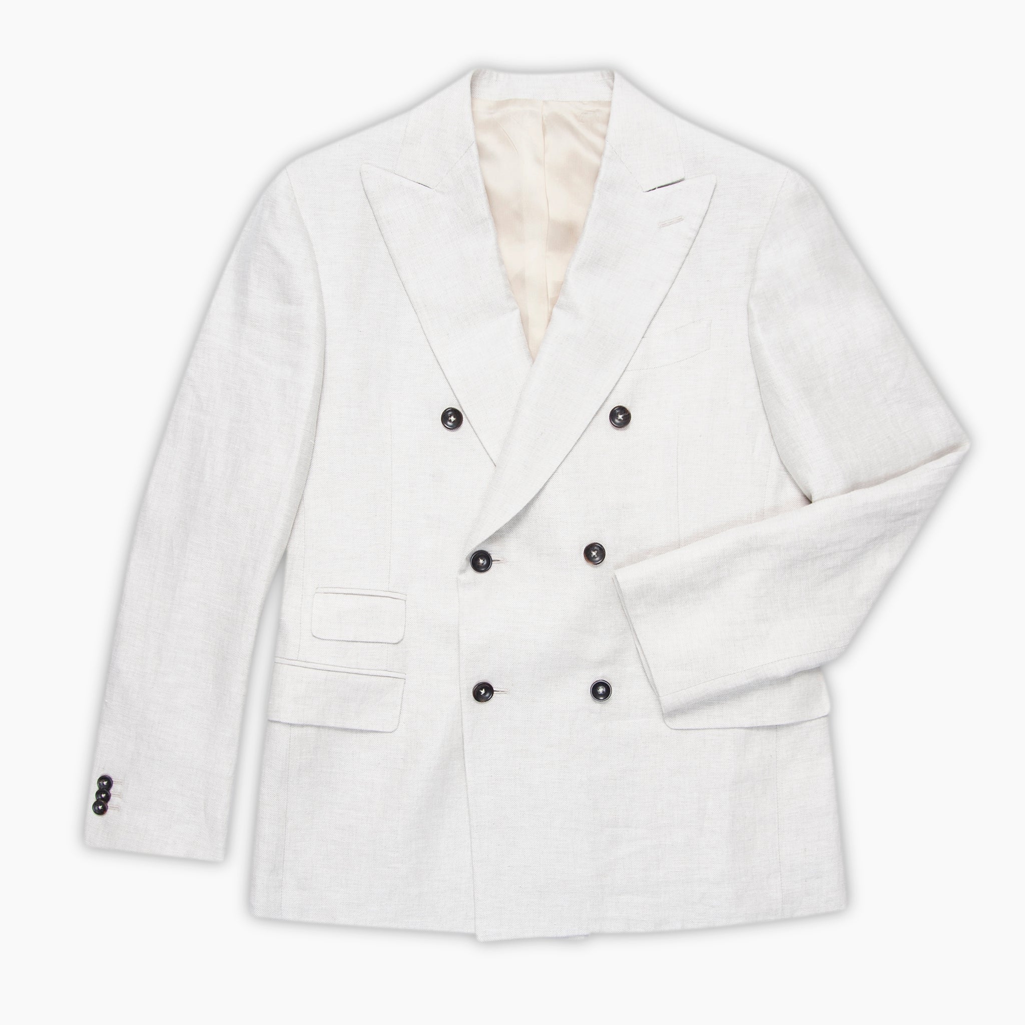 Beckett linen blazer with double-breasted style.