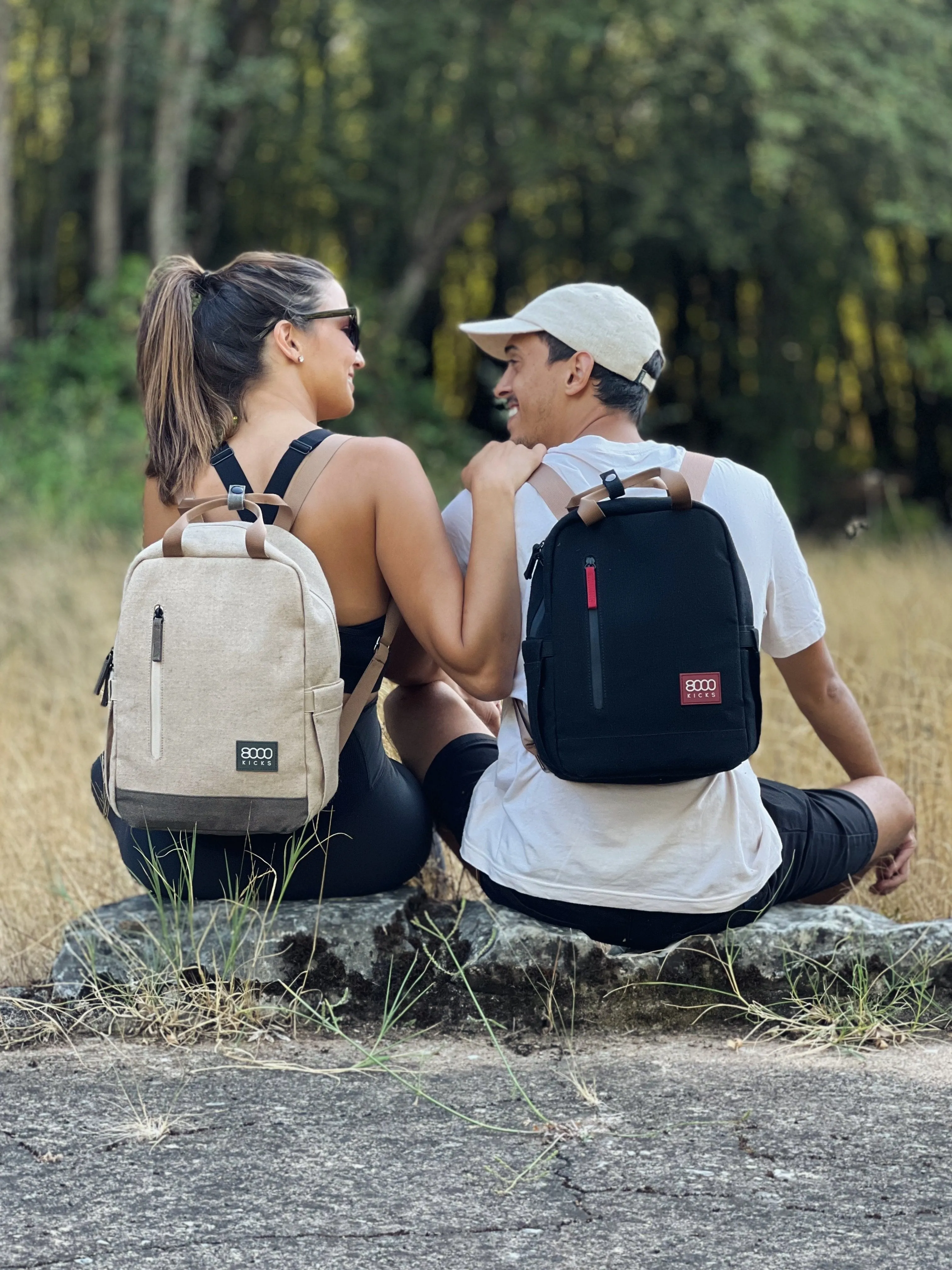 Beige and Green Small Hemp Backpack