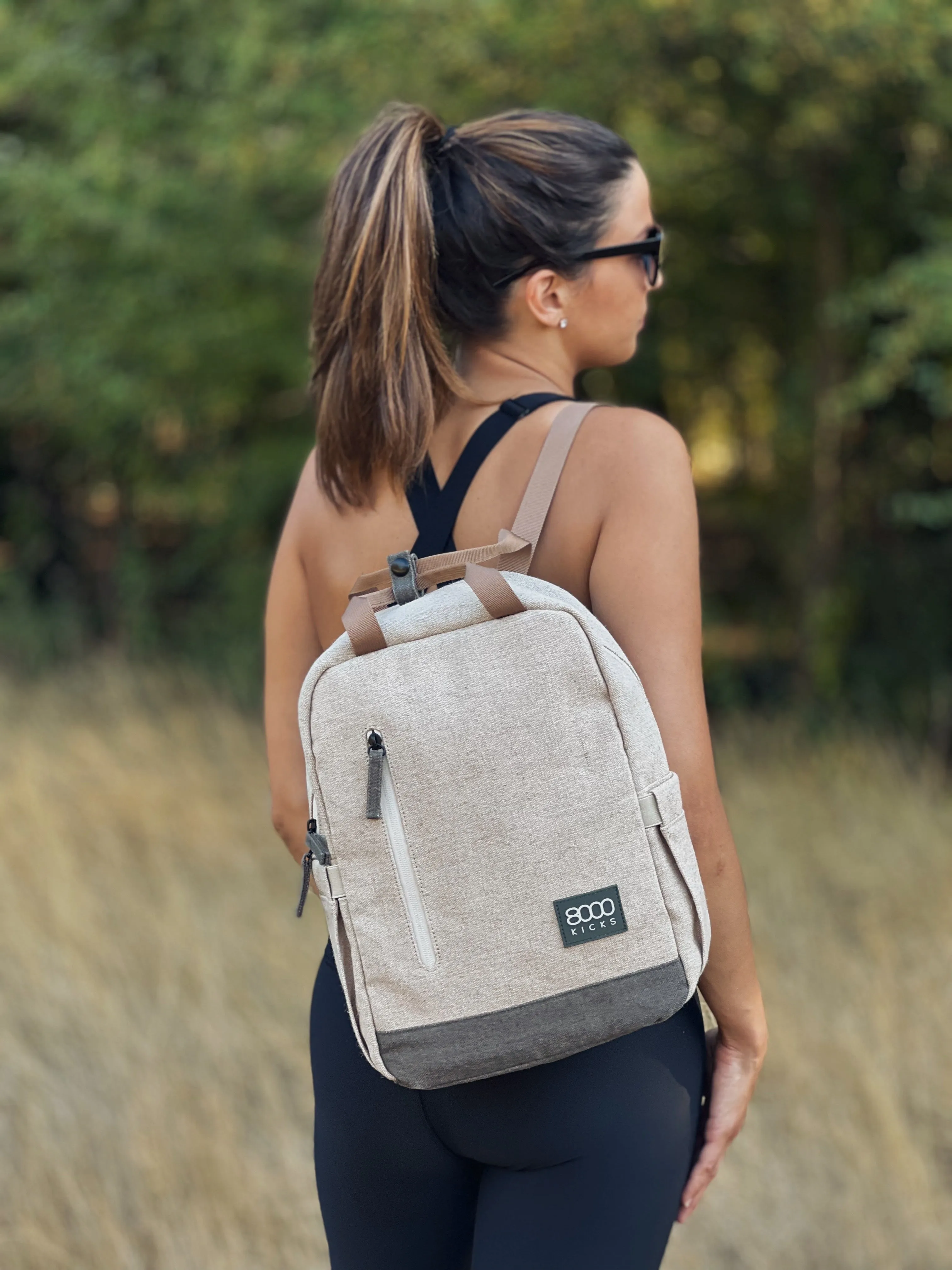 Beige and Green Small Hemp Backpack