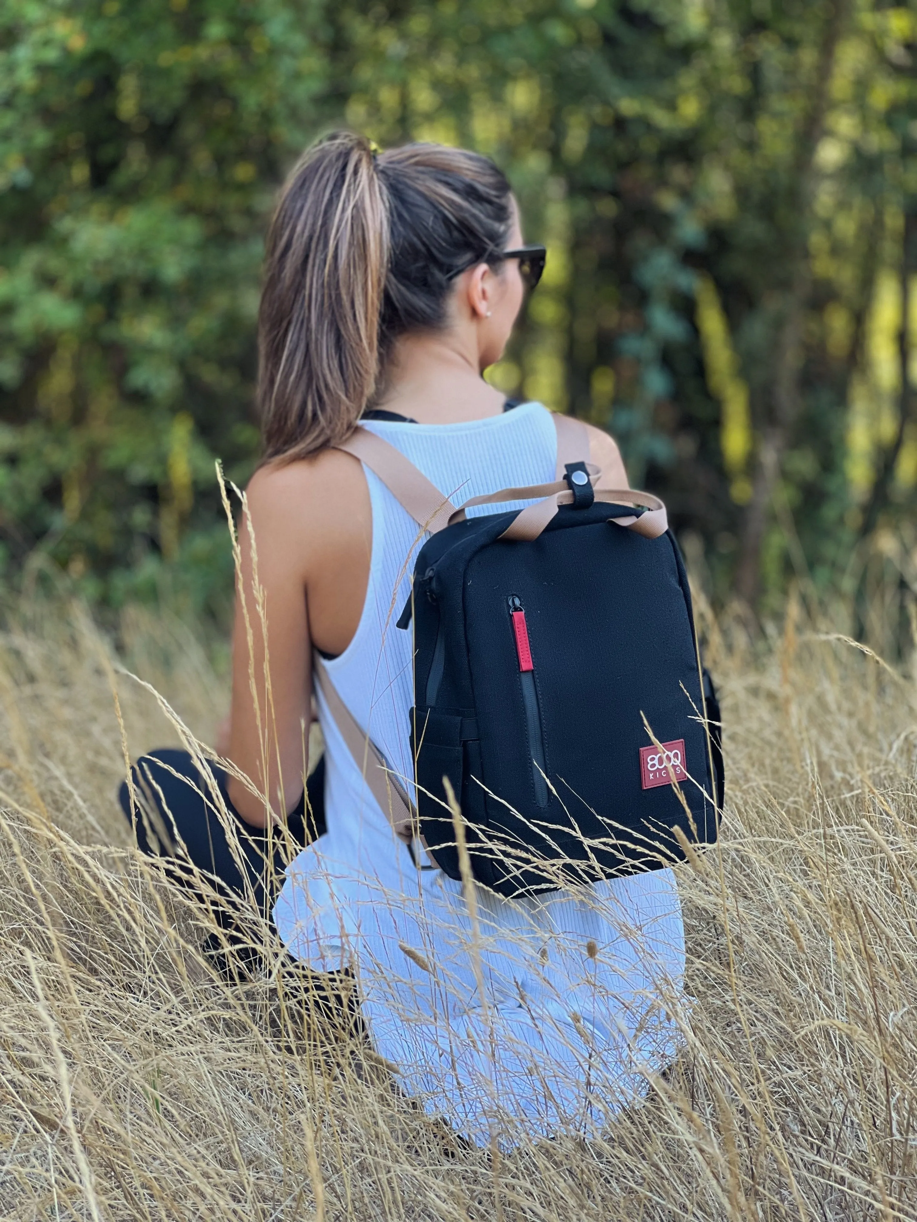 Beige and Green Small Hemp Backpack