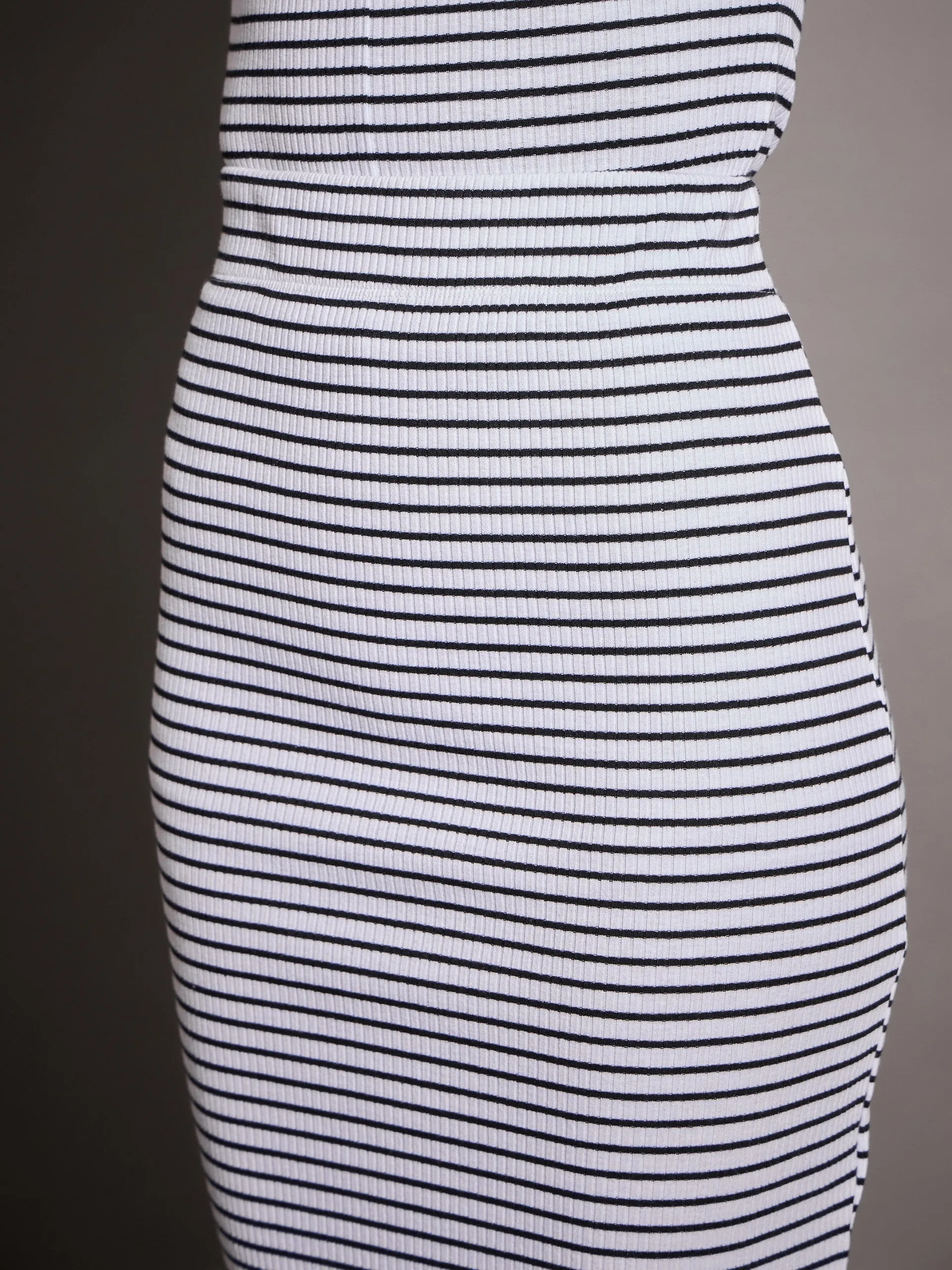 Black & White Striped Rib Pencil Skirt for Women