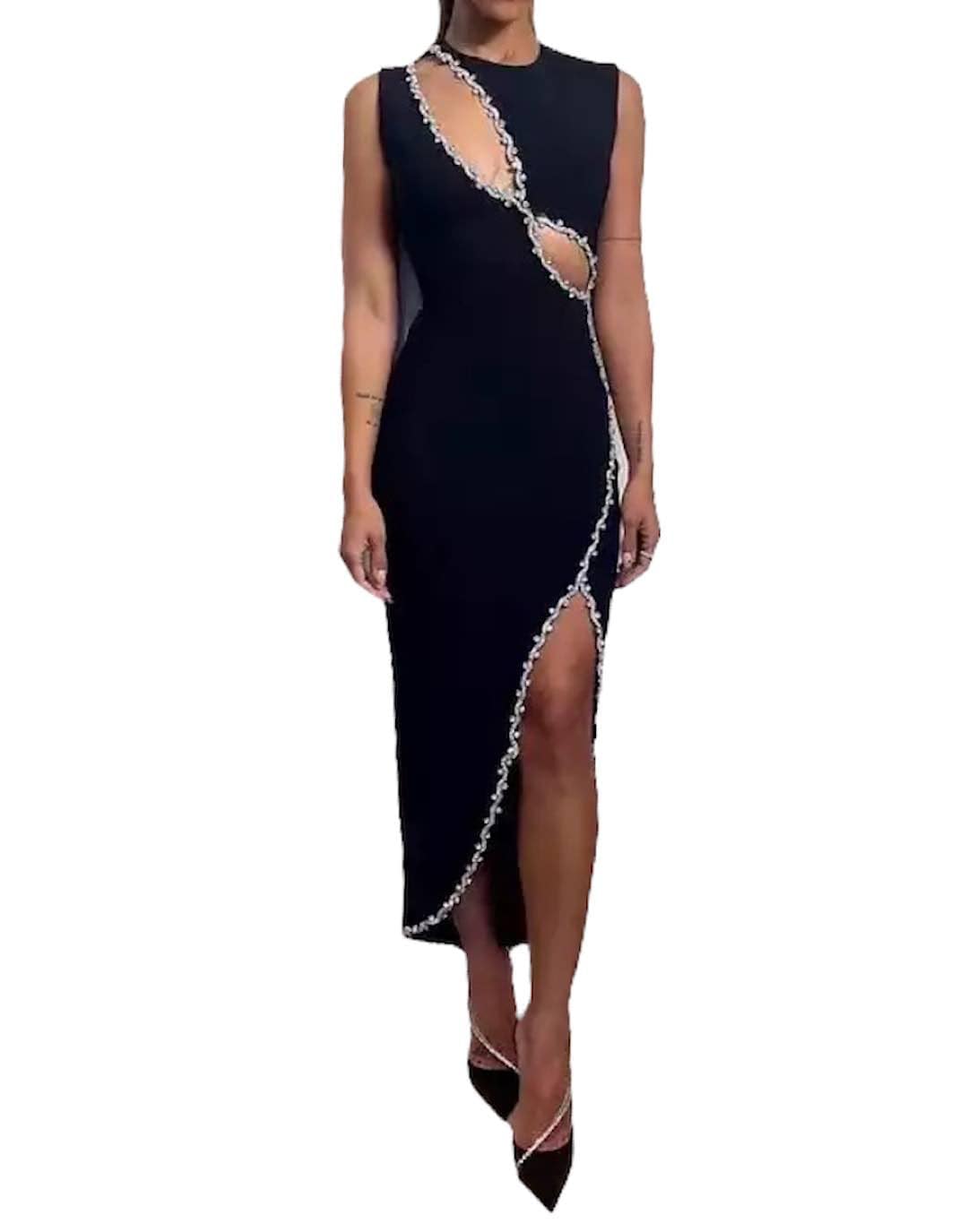 Black Crystal Midi Dress