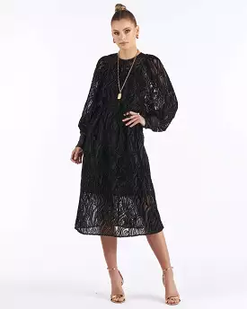 Black Embossed Midi Dress