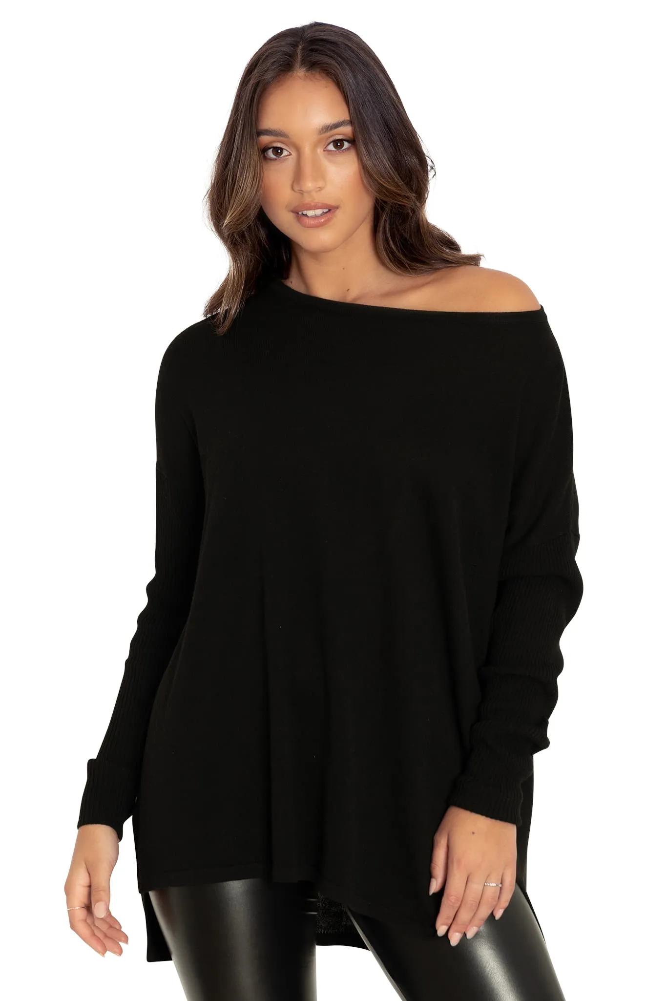 Black High-Low Oversized Sweater Knit