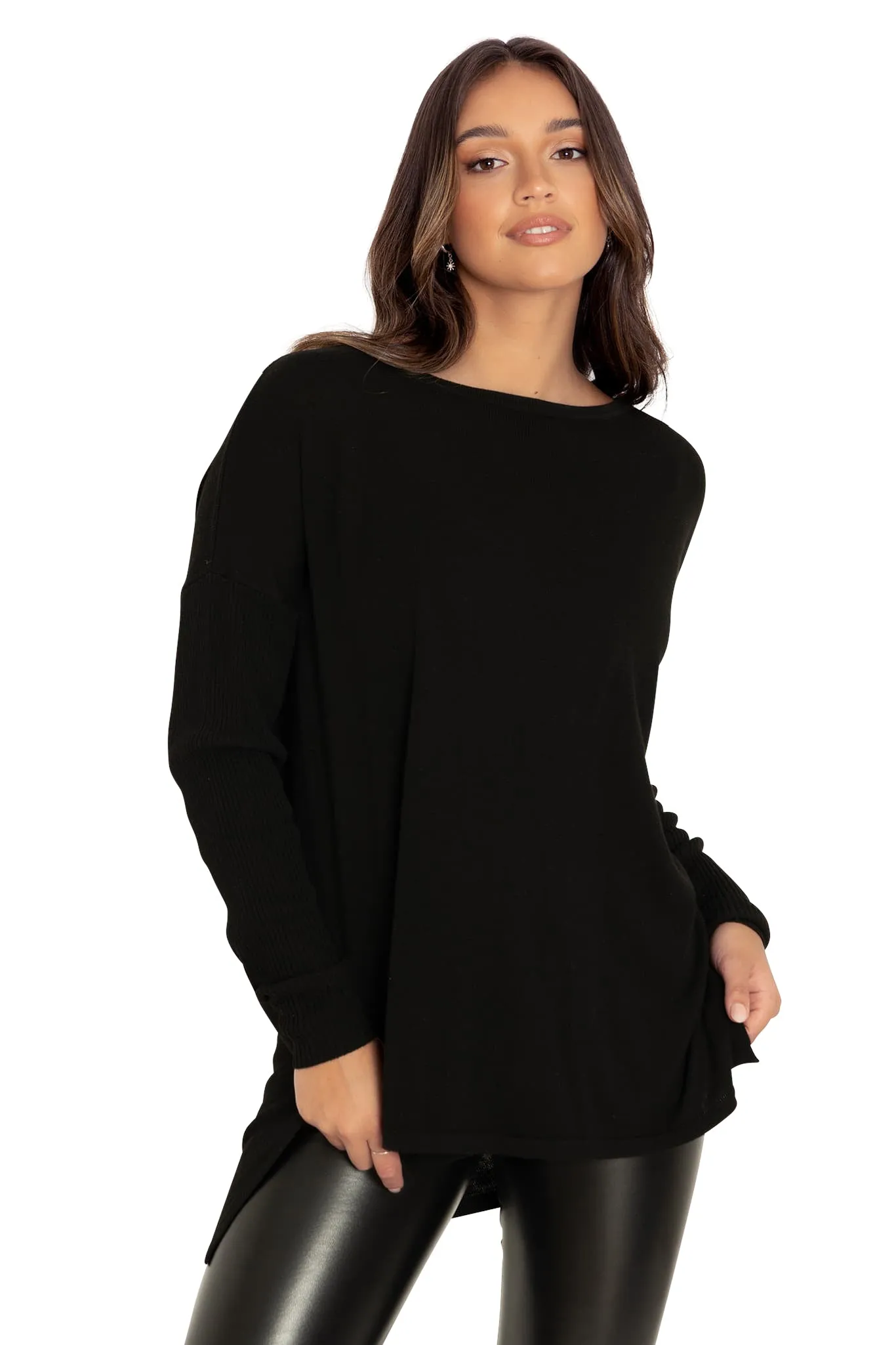 Black High-Low Oversized Sweater Knit