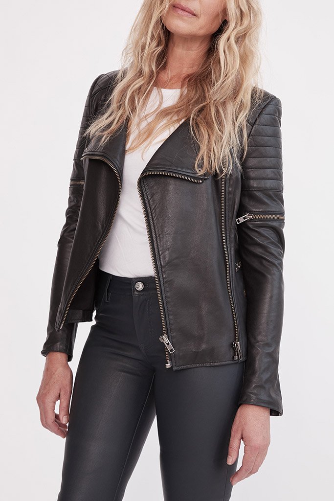 Black leather Greenwich Street motor jacket