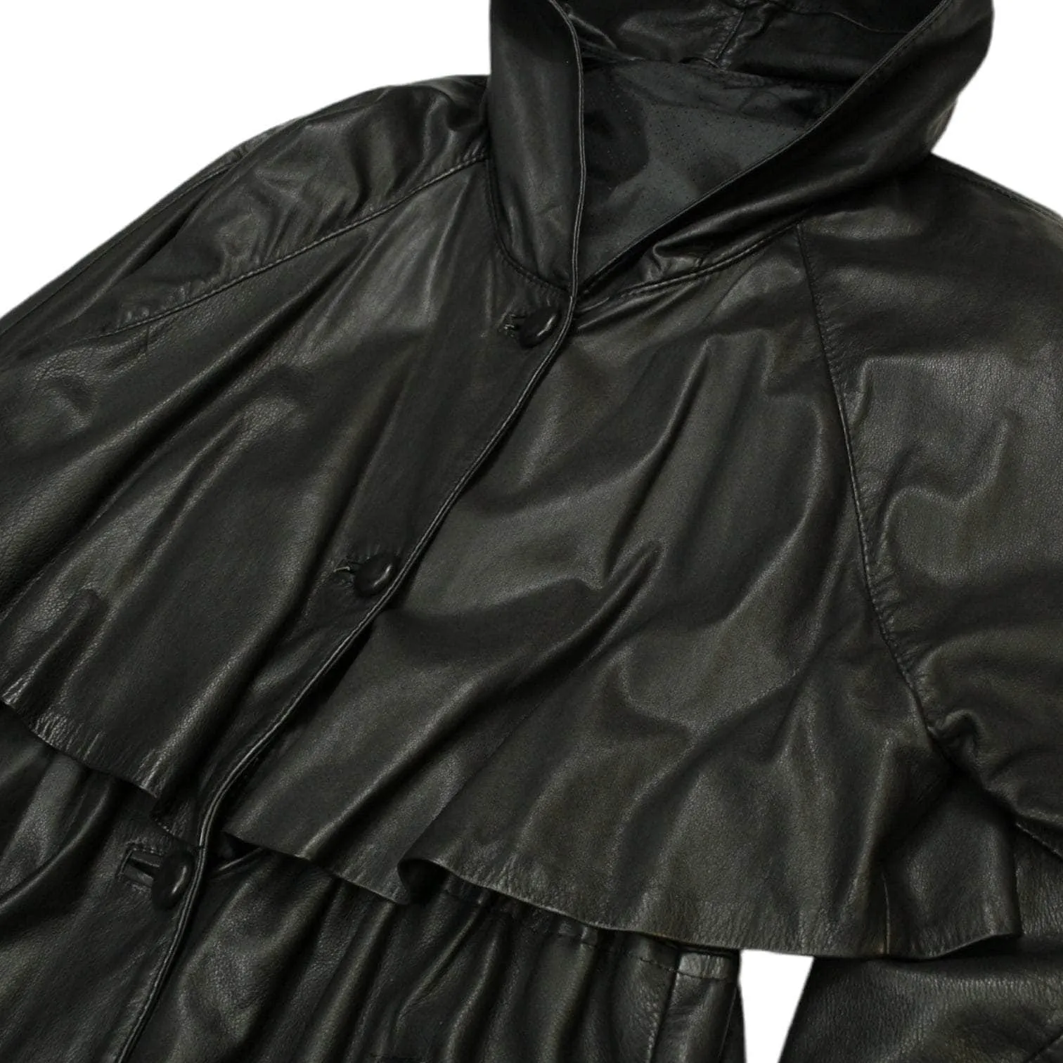 Black Leather Hooded Coat Vintage