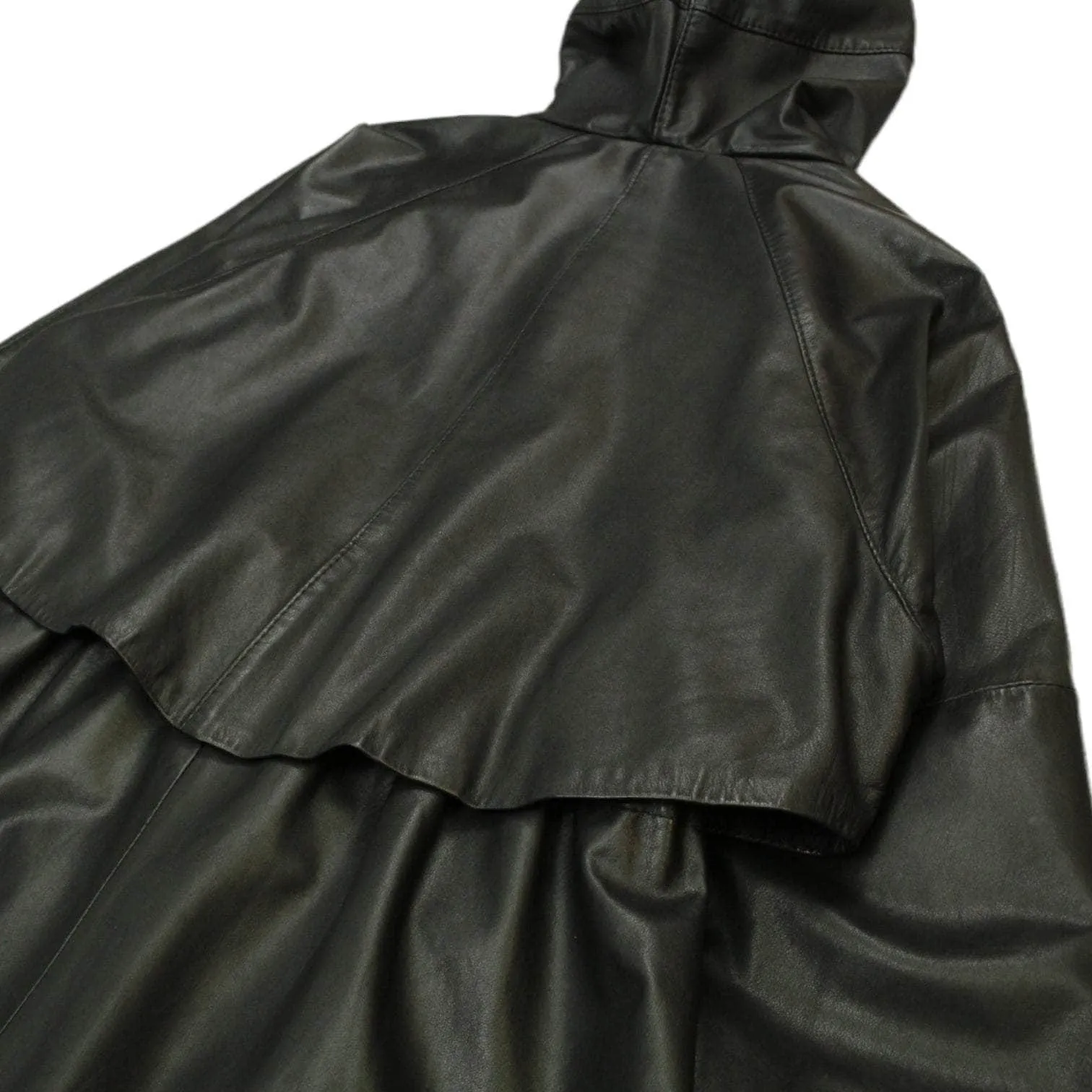 Black Leather Hooded Coat Vintage