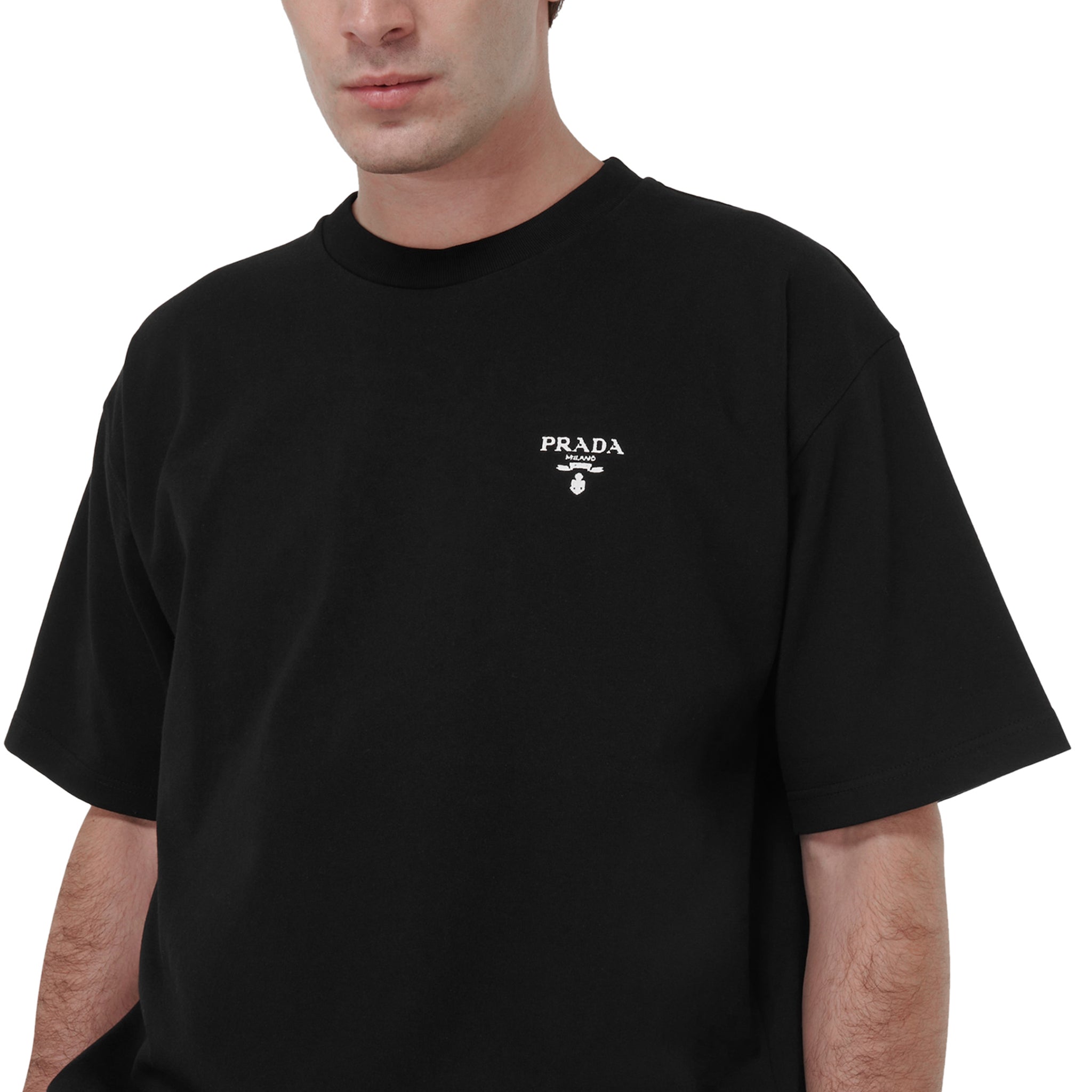 Black Prada Logo Re-Nylon Jersey T-Shirt - Shop Now