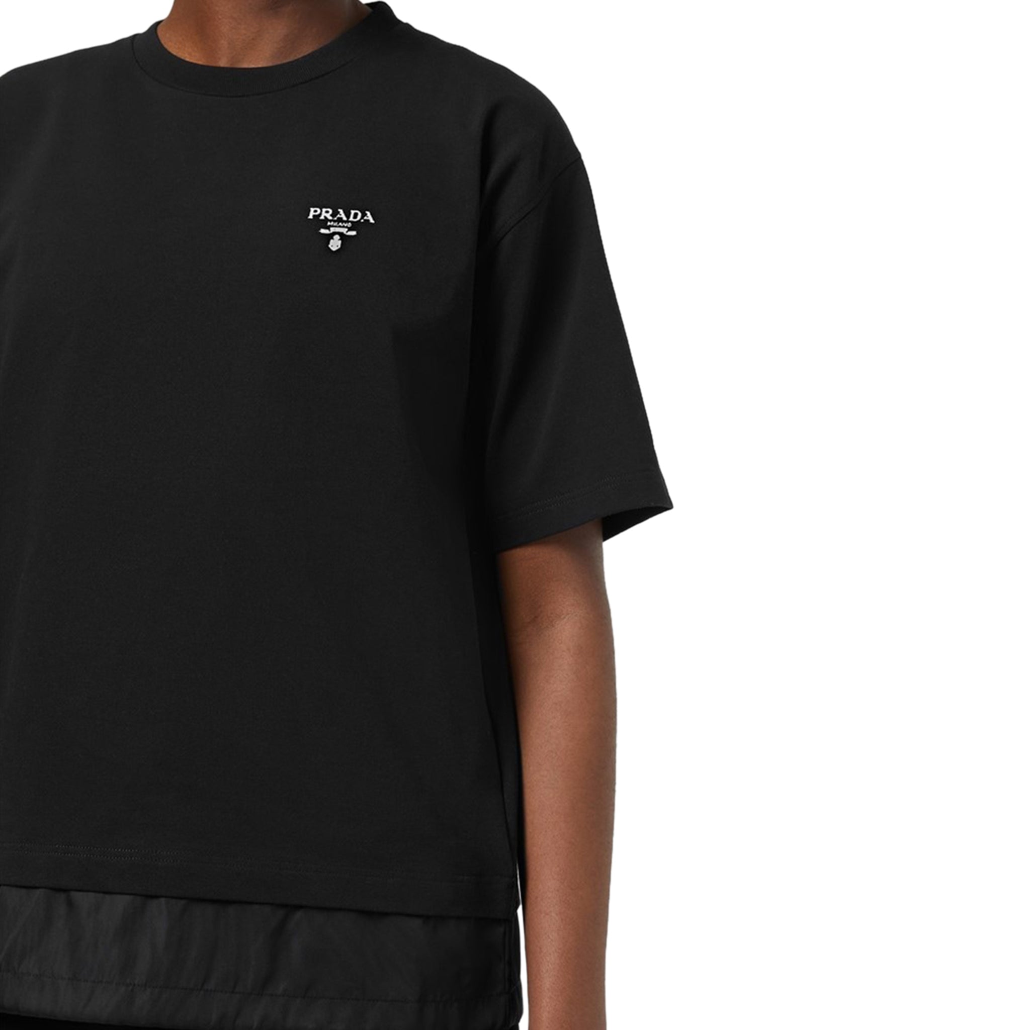 Black Prada Logo Re-Nylon Jersey T-Shirt - Shop Now