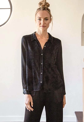 Black Velvet Boyfriend Shirt - Red Haute