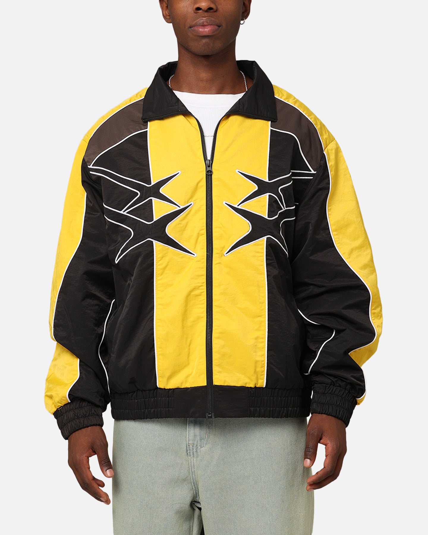 Black/Yellow Track Jacket in Loiter Paradise Design