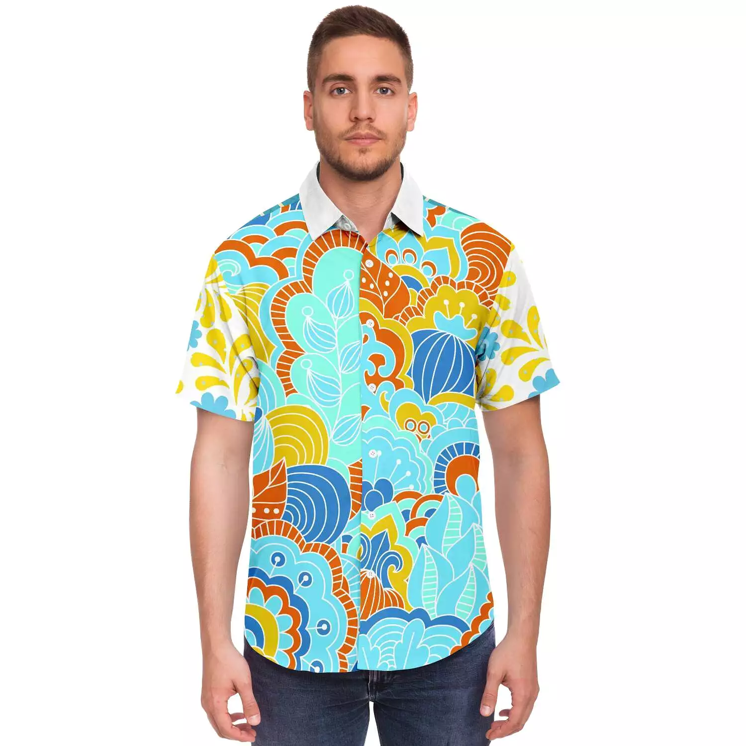 Blue Men's Short Sleeve Button Down Shirt