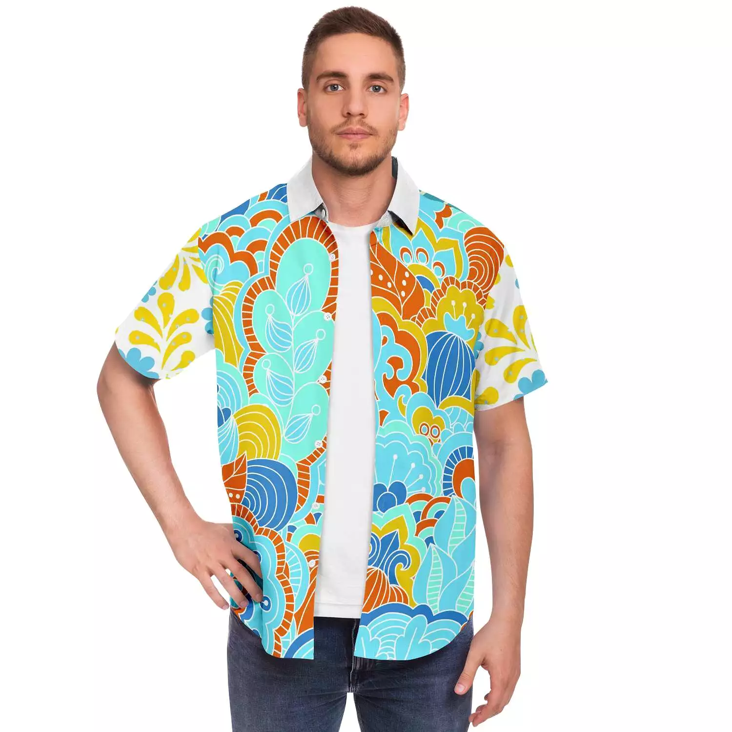 Blue Men's Short Sleeve Button Down Shirt