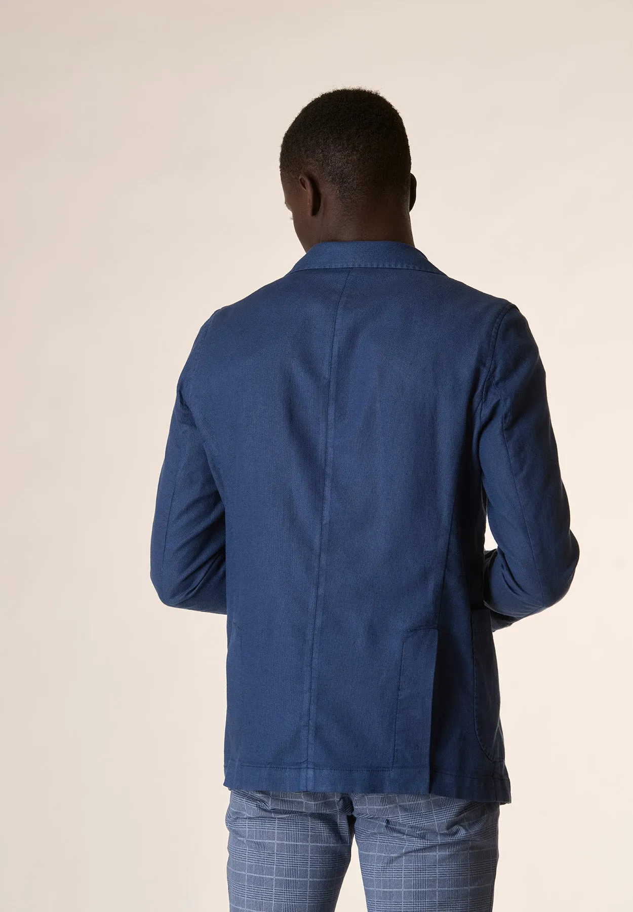 Blue cotton-linen custom fit jacket