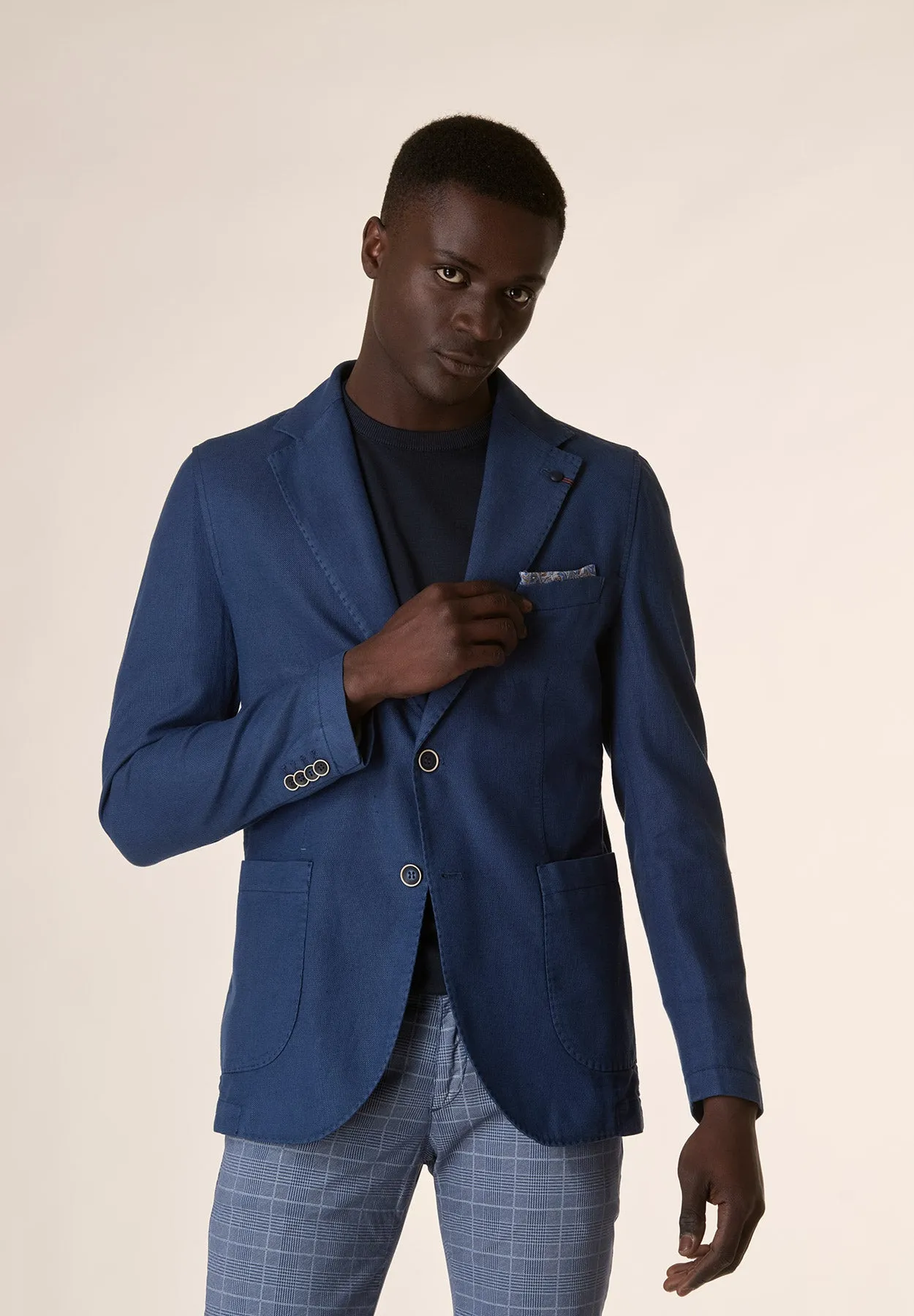 Blue cotton-linen custom fit jacket