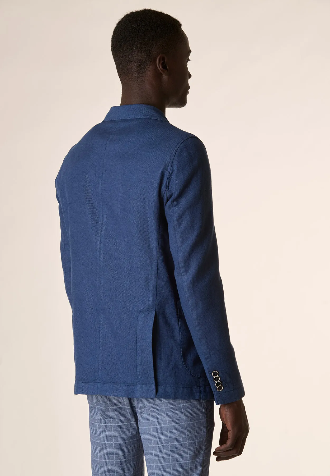 Blue cotton-linen custom fit jacket