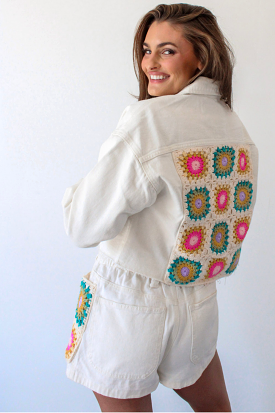 Blue Crocheted Denim Jacket 