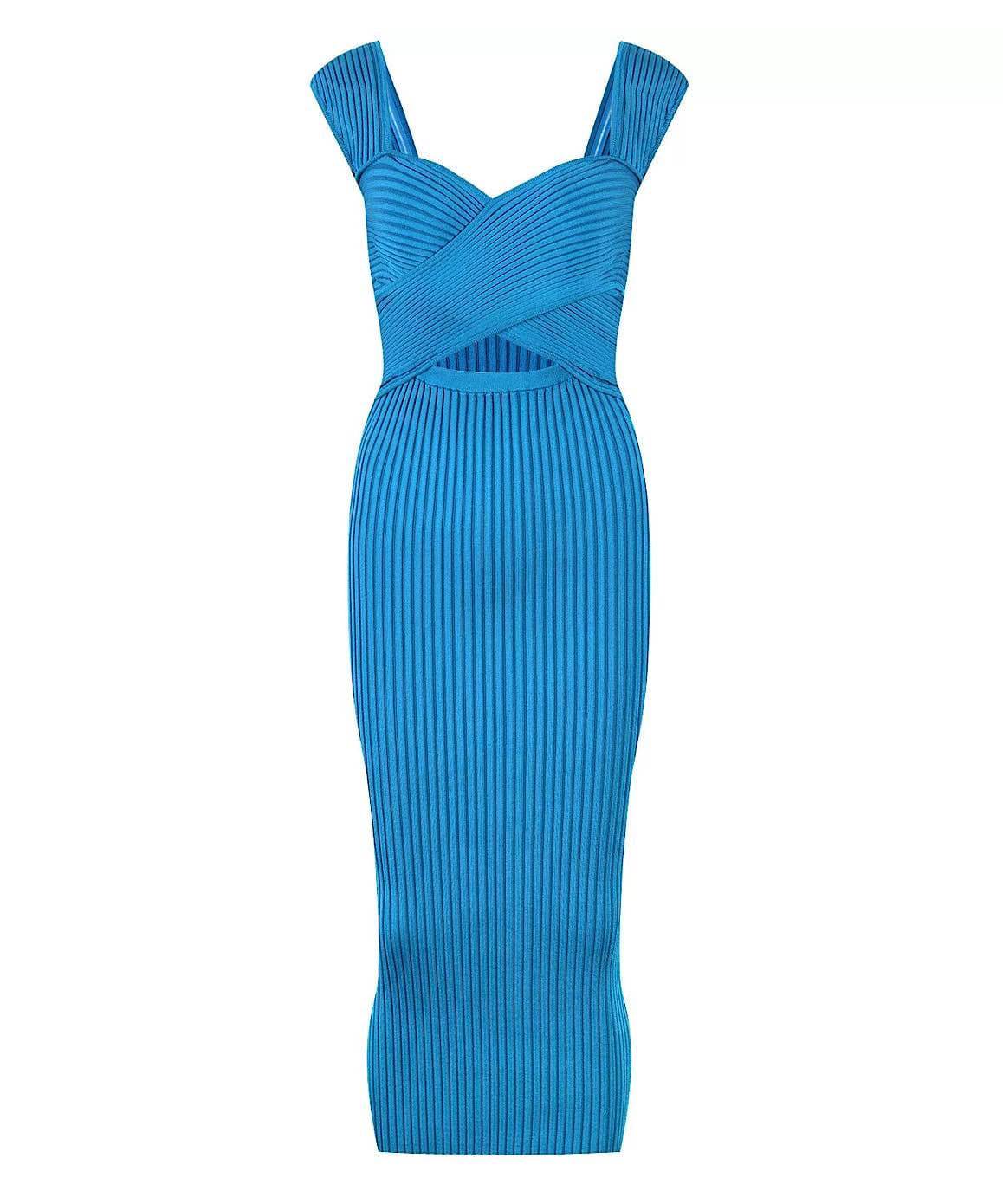 Blue Knitted Midi Bodycon Dress