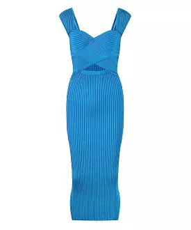 Blue Knitted Midi Bodycon Dress