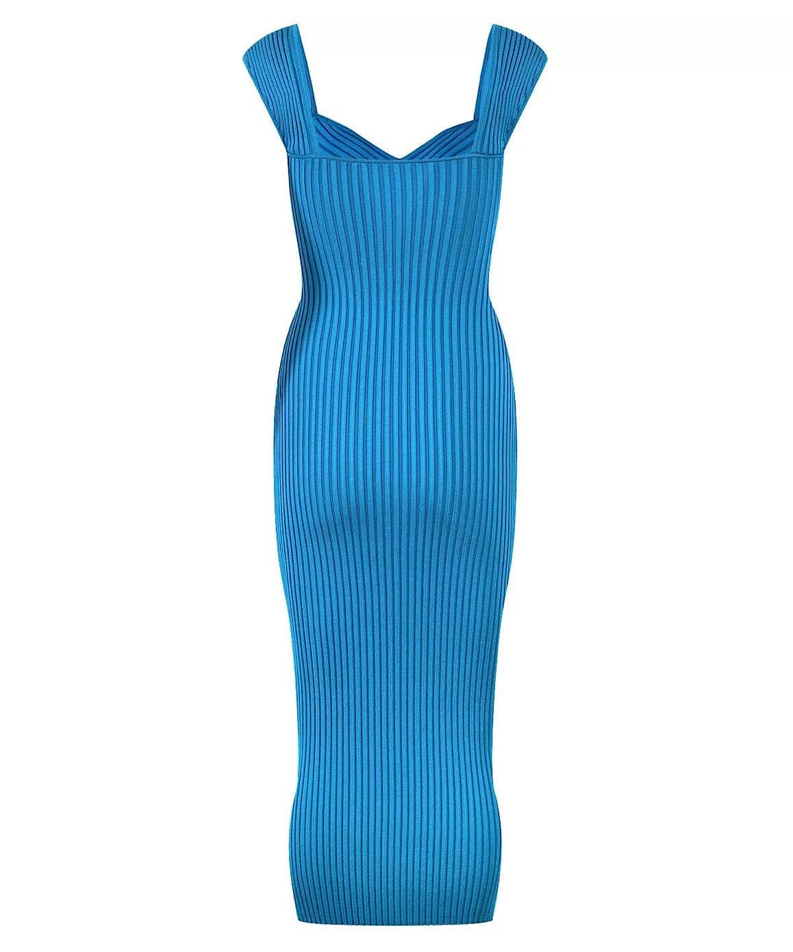 Blue Knitted Midi Bodycon Dress