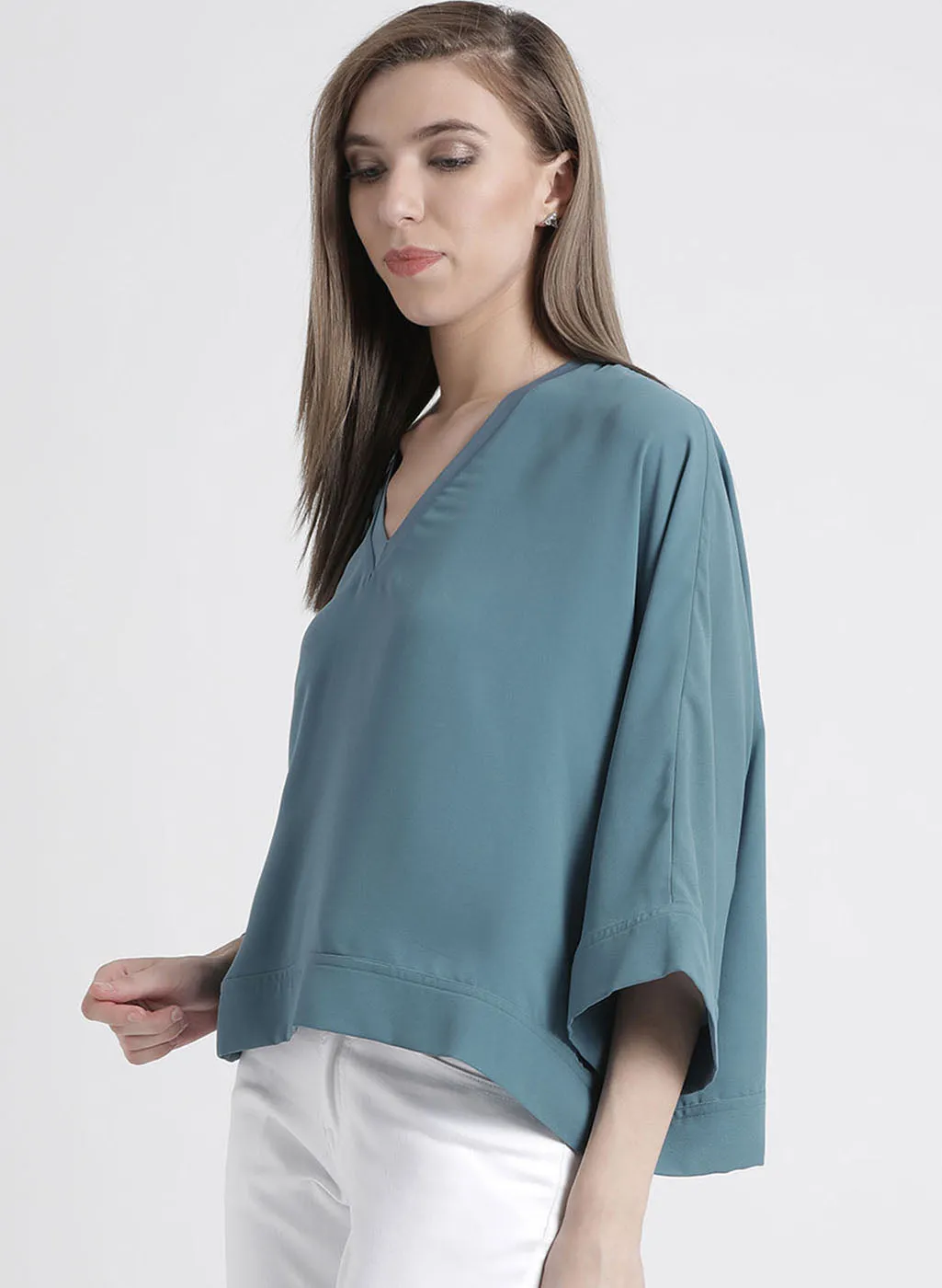 Solid Blue Oversized Blouse