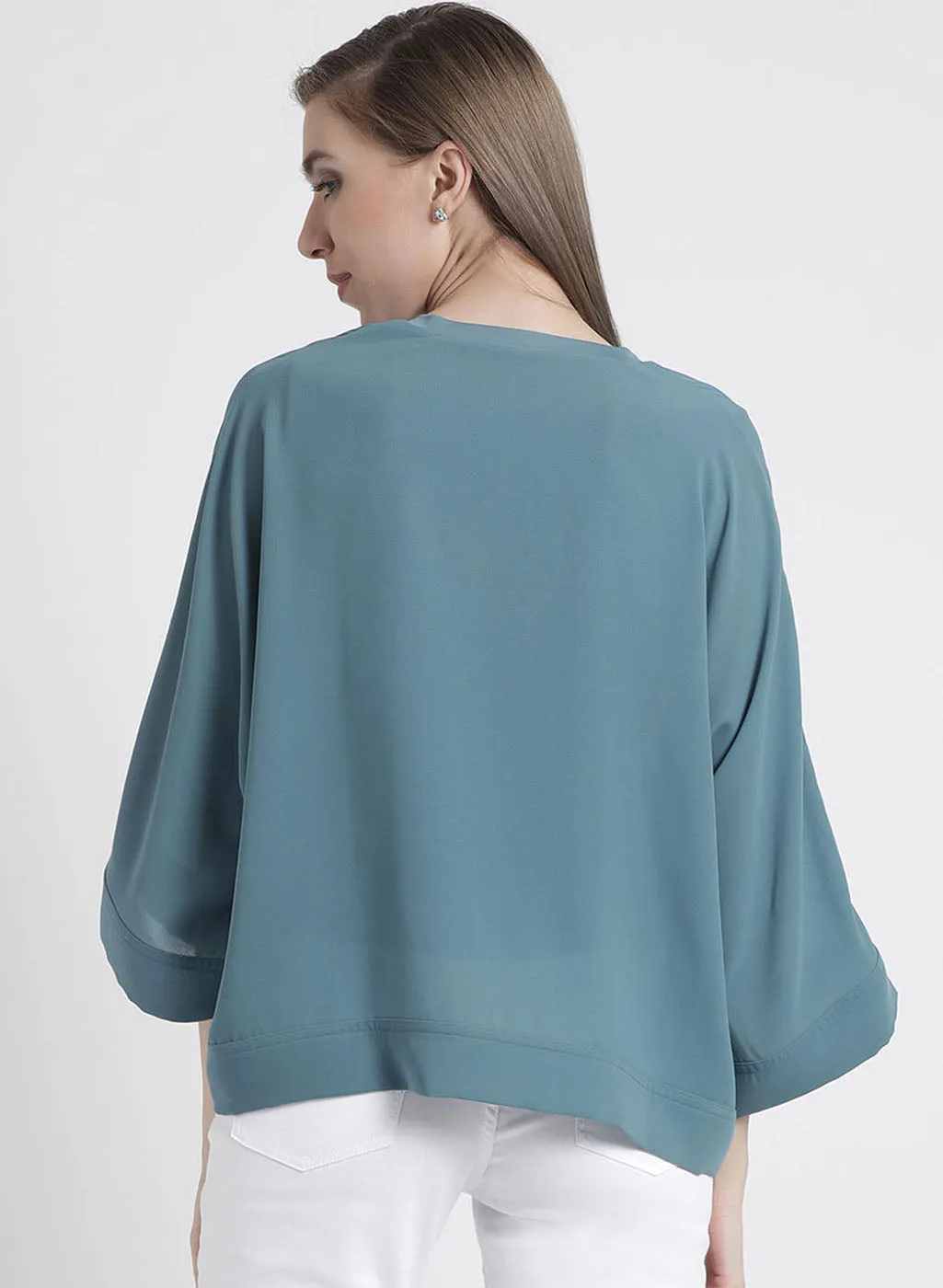 Solid Blue Oversized Blouse