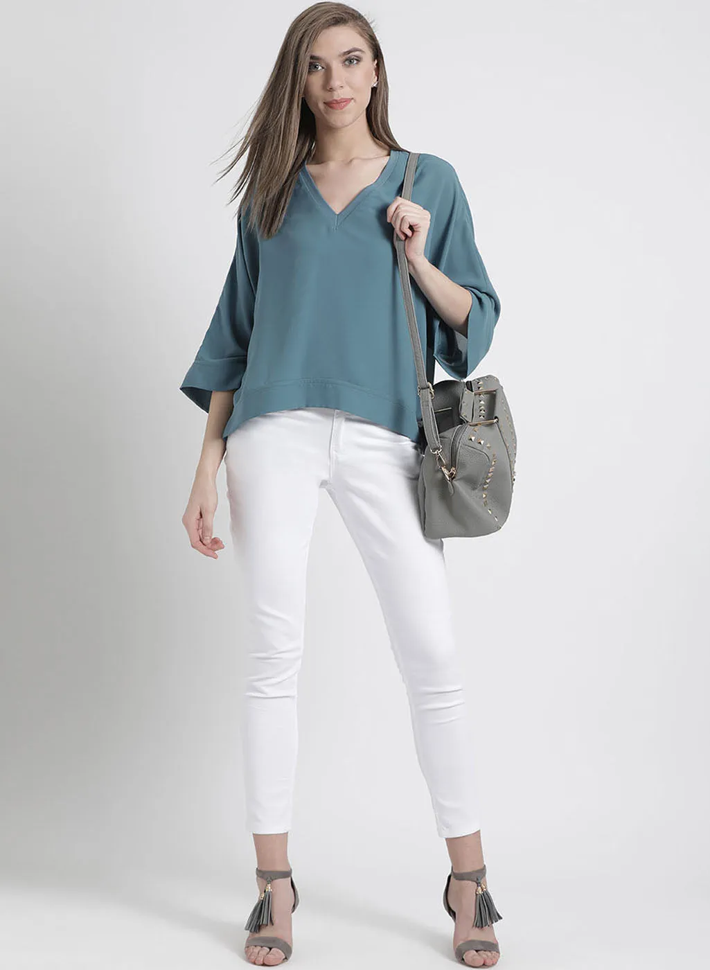 Solid Blue Oversized Blouse