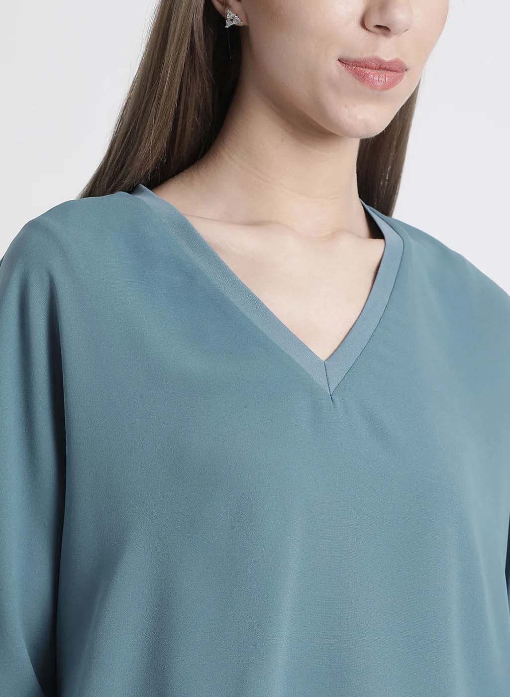 Solid Blue Oversized Blouse