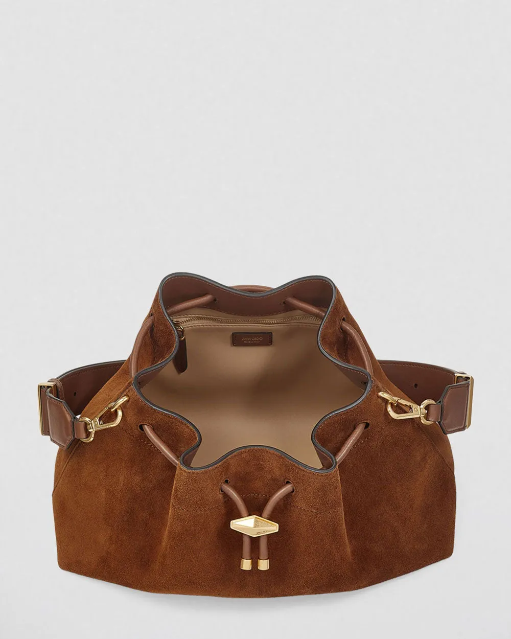 Bon Bon Drawstring Suede Shoulder Bag in Tan