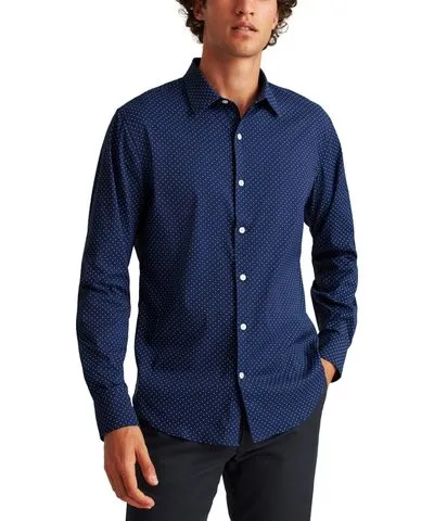 BONOBOS Men's Fitted Long Sleeve Polka Dot Print Tech Shirt