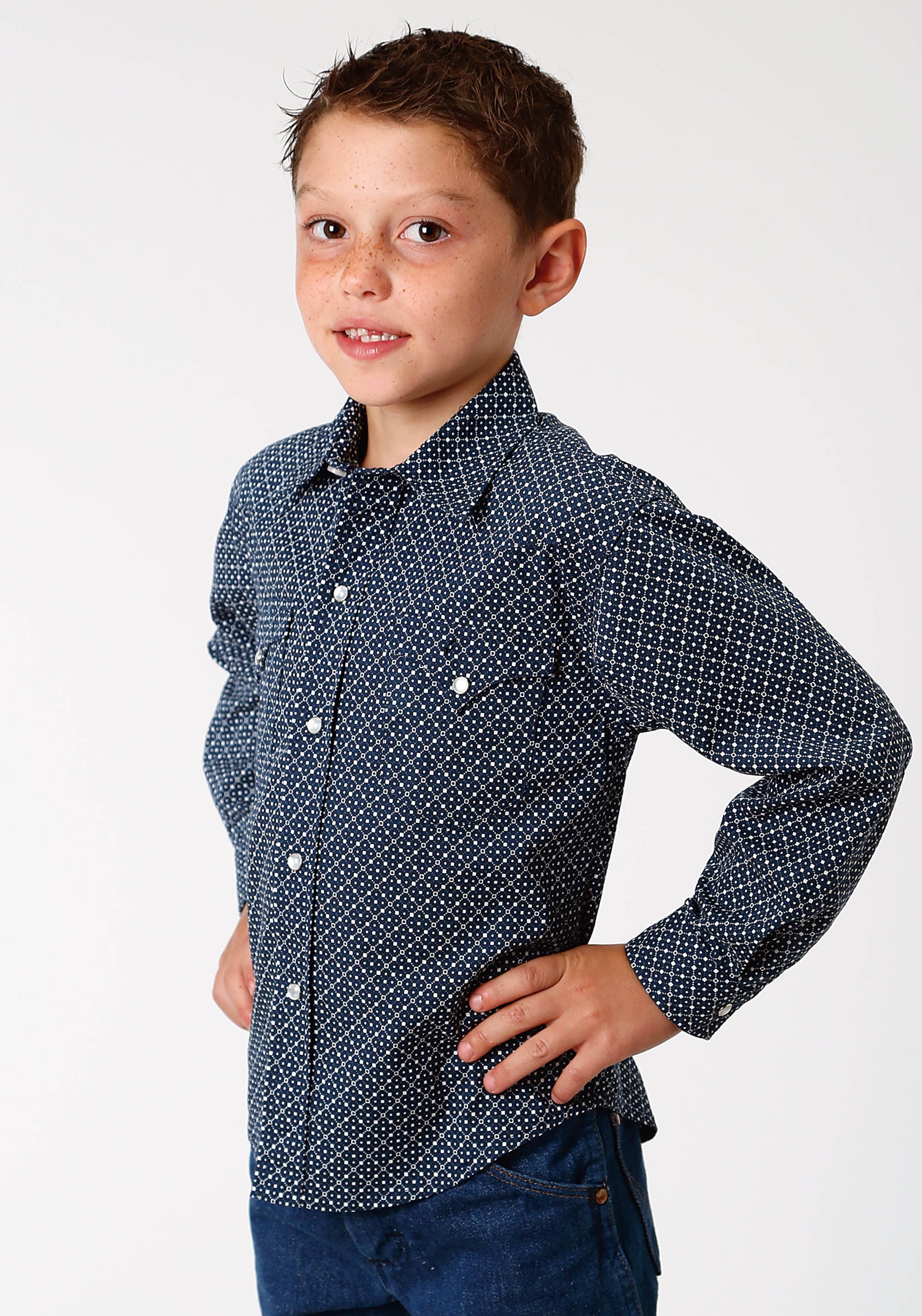 Boy's Roper Blue Long Sleeve Shirt - West Made Collection.