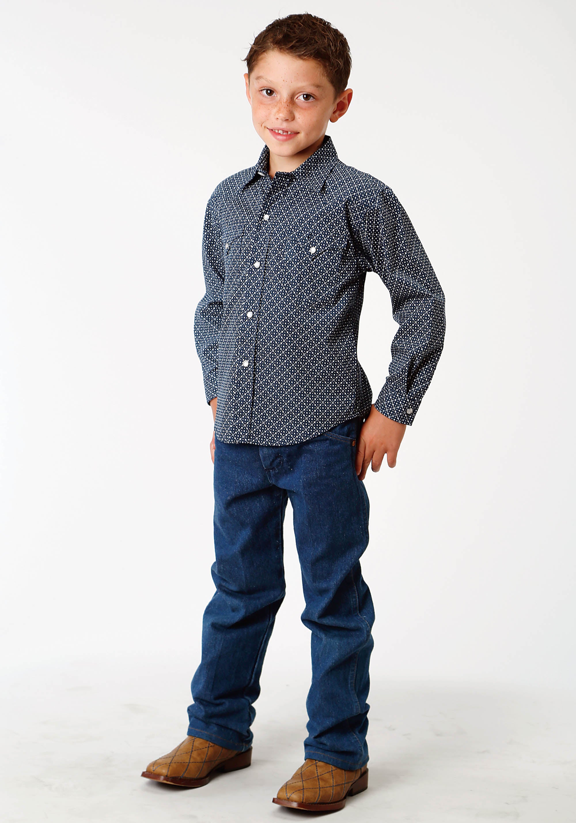 Boy's Roper Blue Long Sleeve Shirt - West Made Collection.