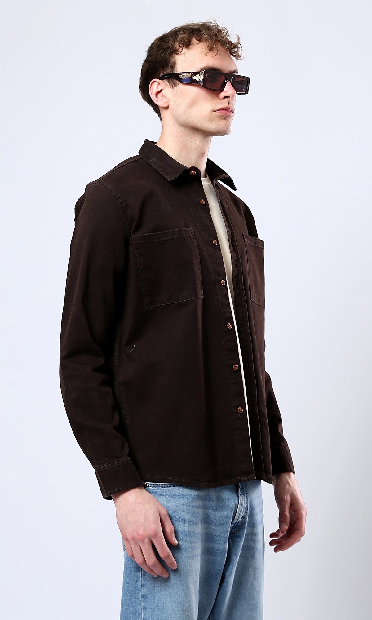 Brown Long Sleeve Shirt with Classic Collar - O175644