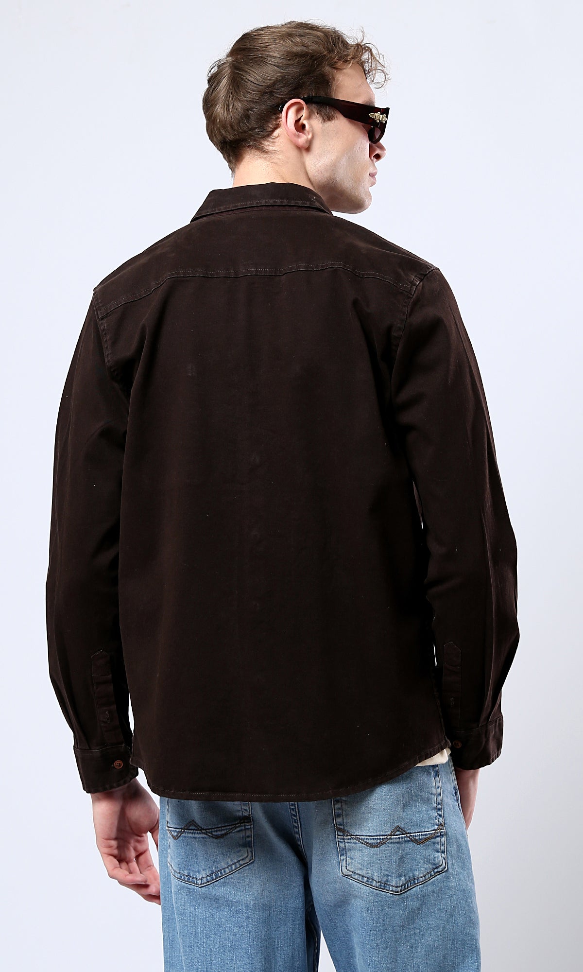 Brown Long Sleeve Shirt with Classic Collar - O175644